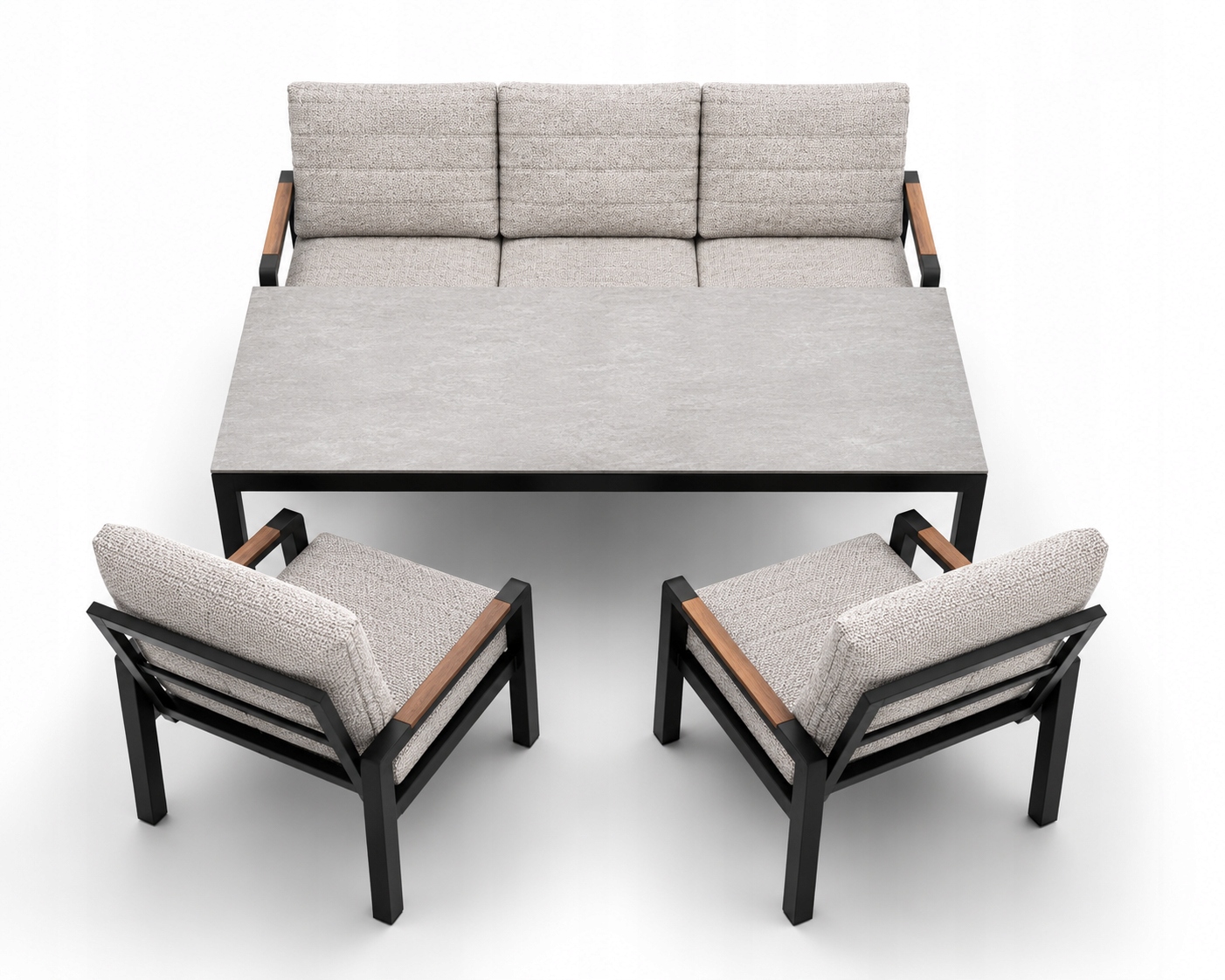 Zestaw meble ogrodowe modułowe aluminiowe Sofa Stół 2 fotele Grafitowy
