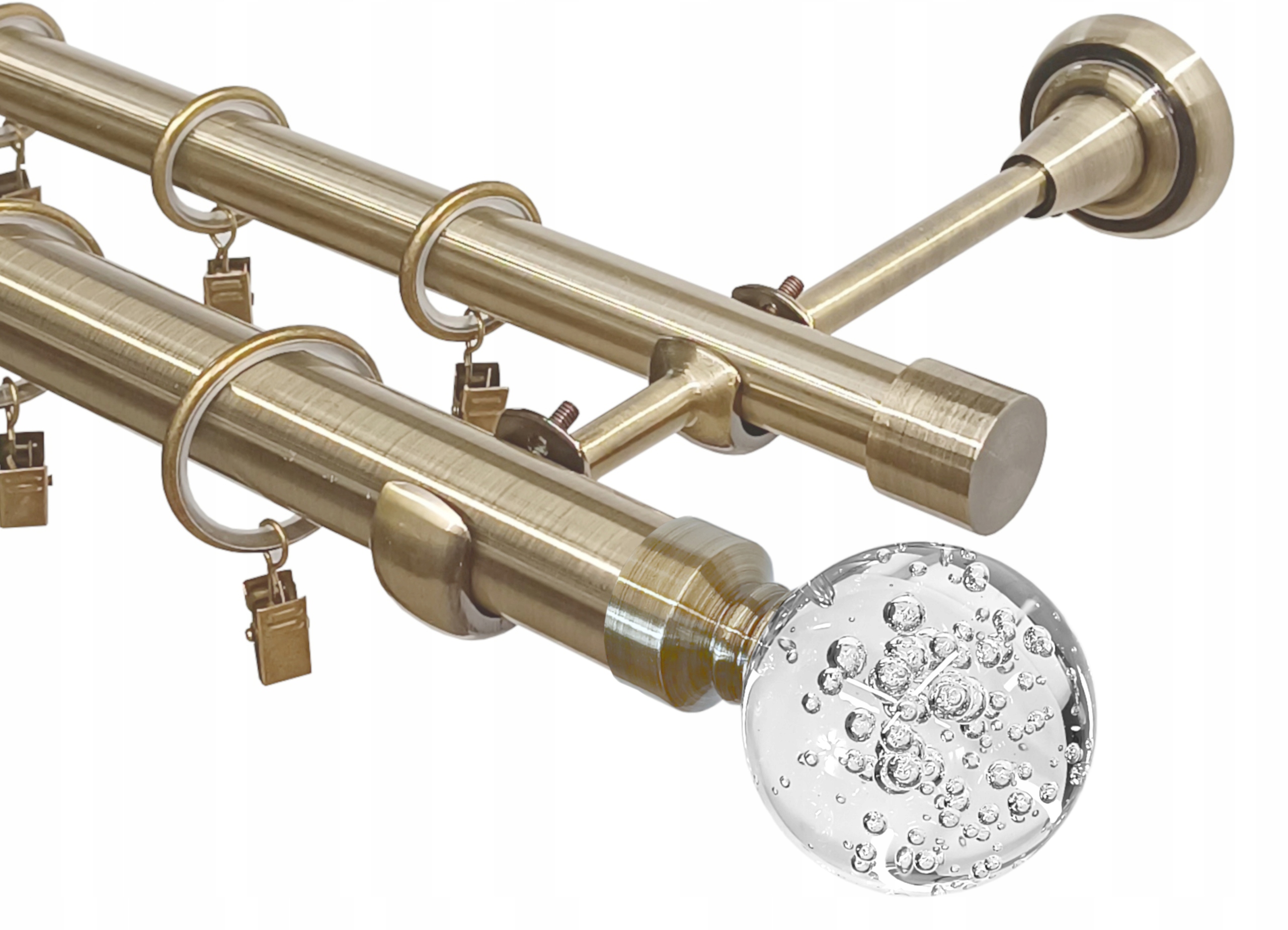 Garnýž Dvojitá Kovový, Zlatá Skleněná Koule, Tichá Kolečka, Velikost 25+19 360 CM