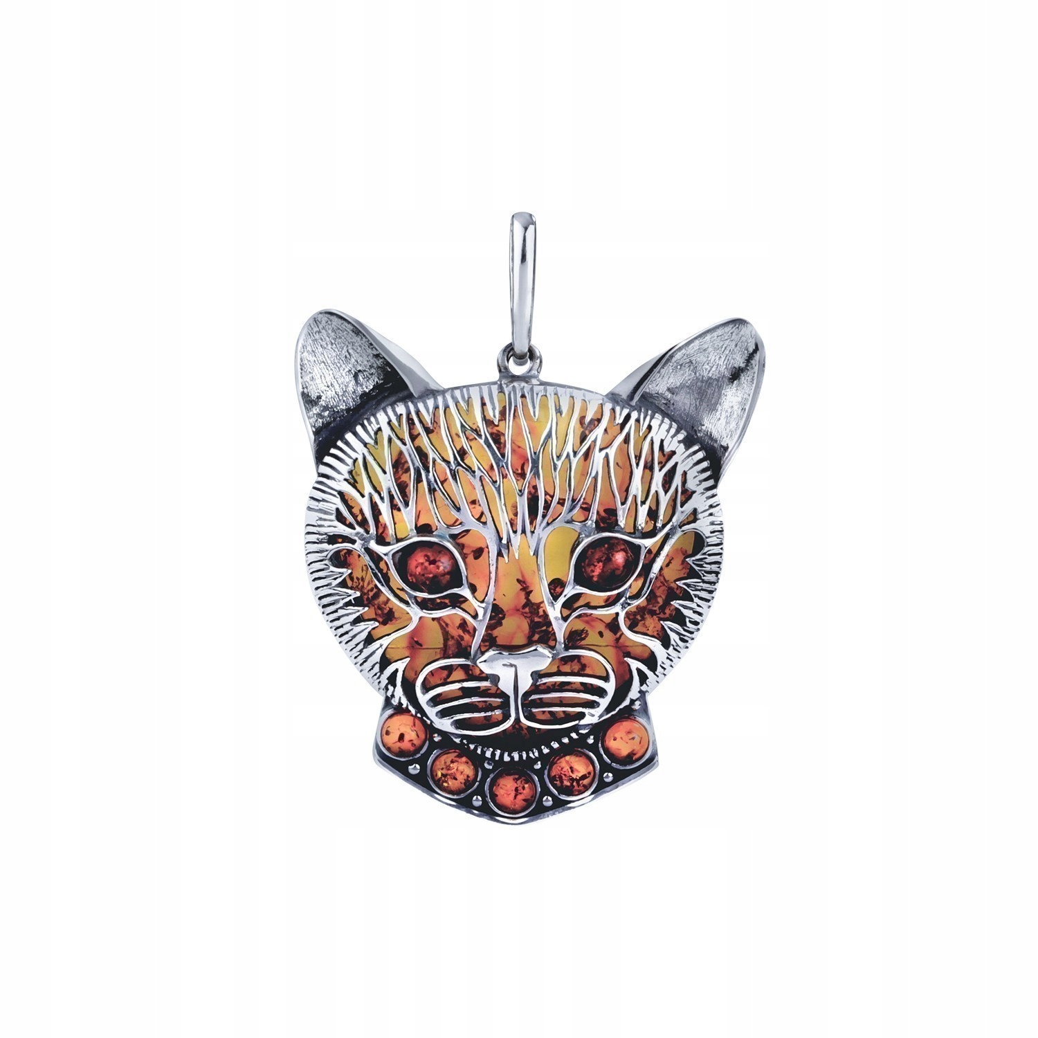 Kočka Stříbrný Přívěsek S Baltským Jantarem Přívěsek Na Dárek