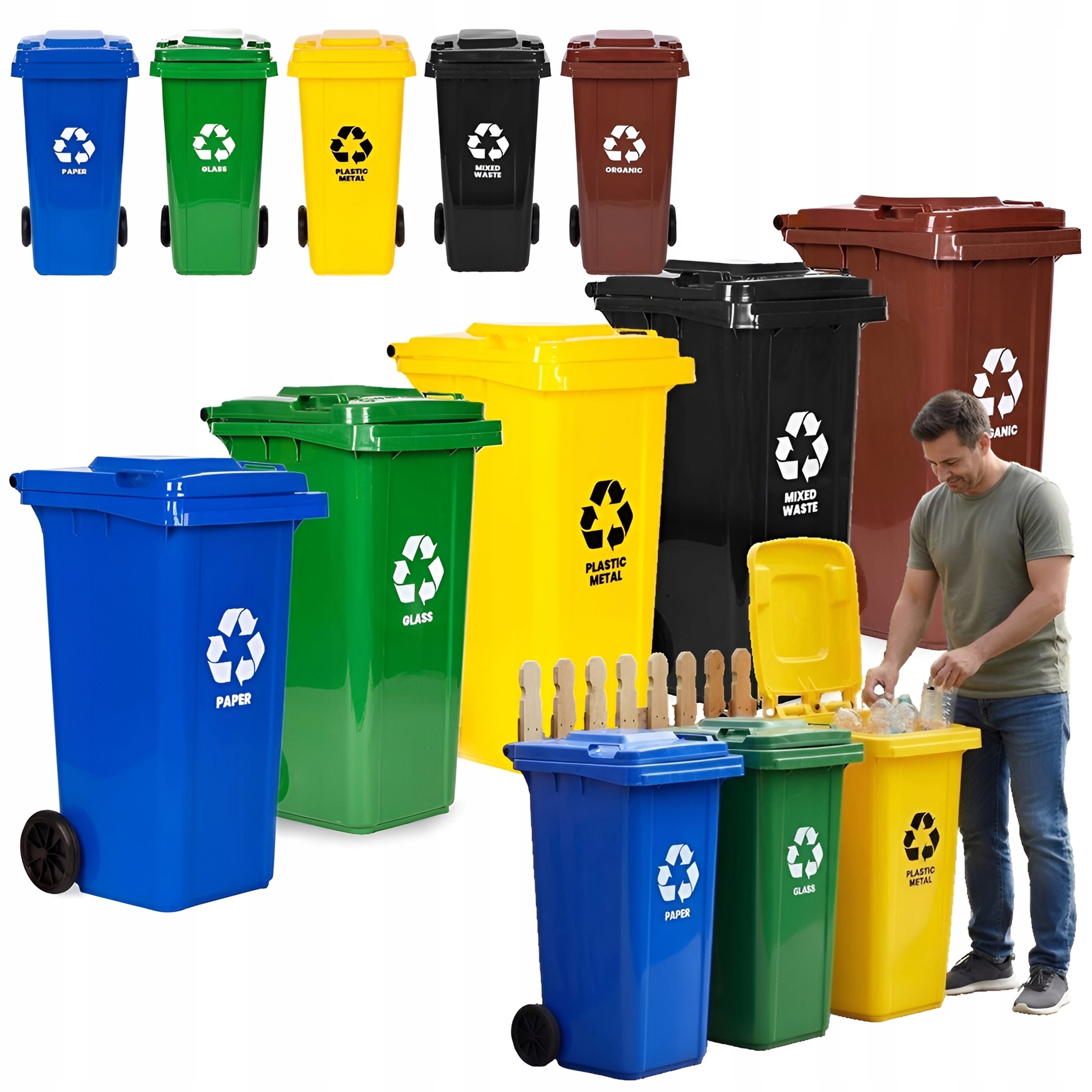 Zestaw 5 Koszy Na Śmieci Pojemników Do Segregacji 5X120L Segregacja Odpadów