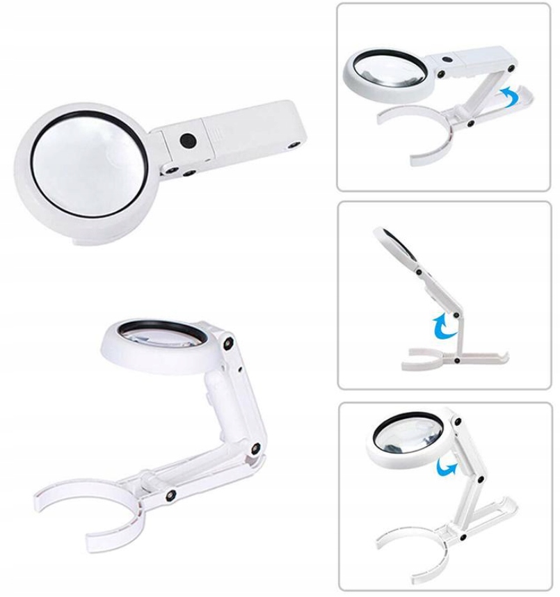 DUŻA SKŁADANA RĘCZNA STOJĄCA LUPA LED USB SZKŁO POWIĘKSZAJĄCE 5X 11X Model lupus