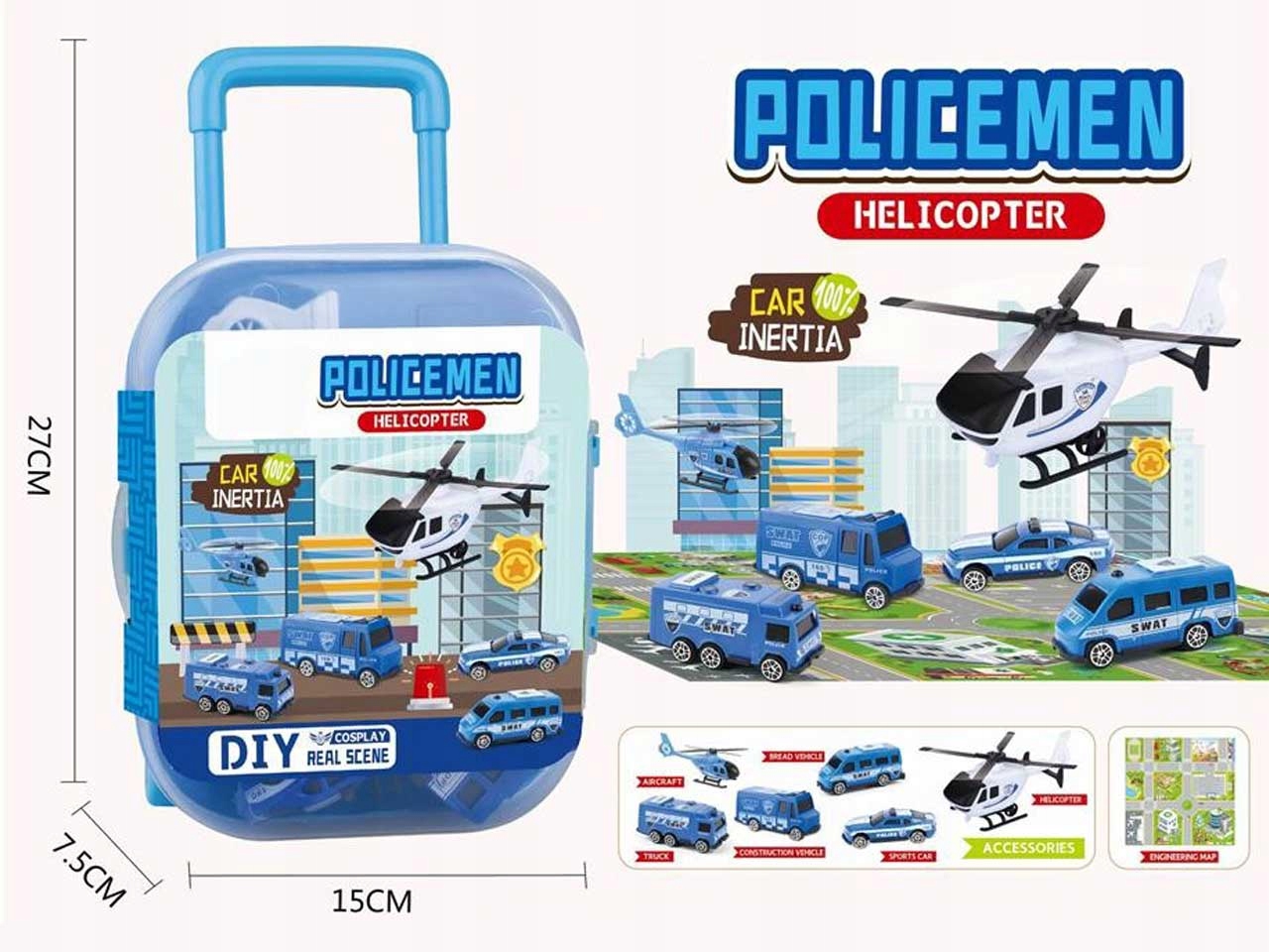 

Zestaw Policyjny Pojazdy W Walizce Mata Helikopter