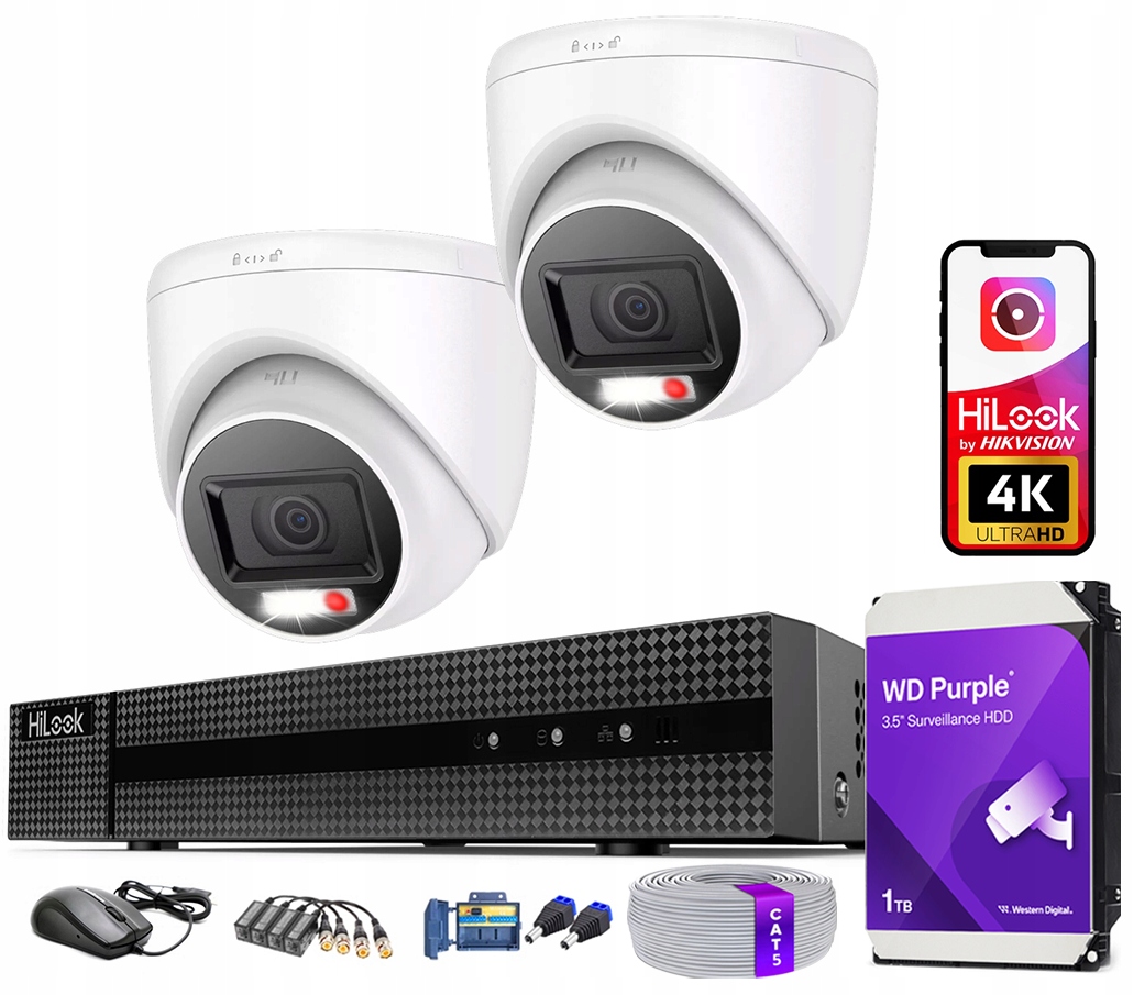 Sada pro monitorování 8MPx HiLook 2 venkovní 4K kamery s Utp konektorem