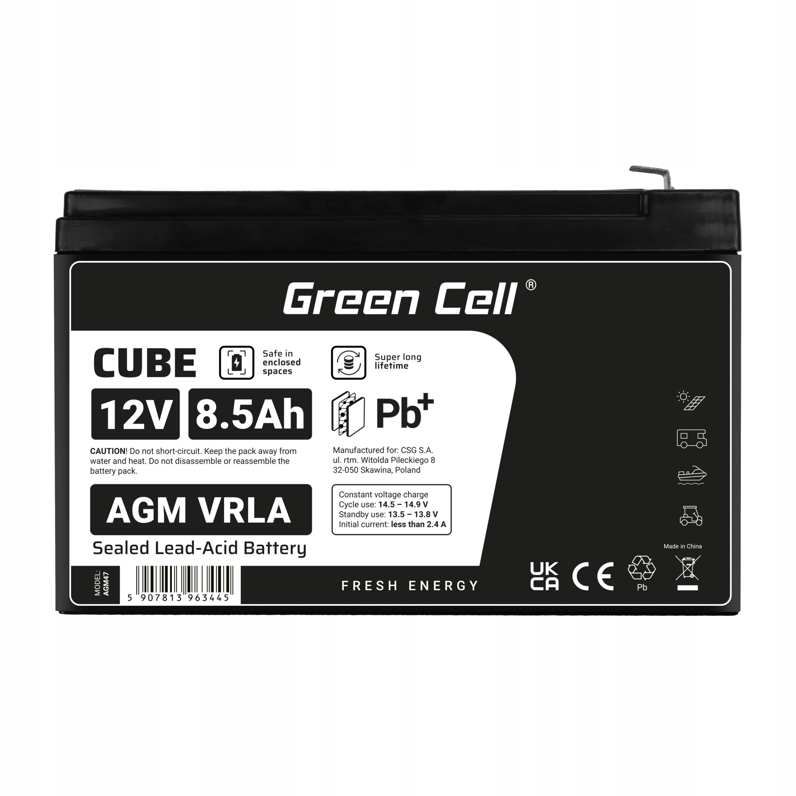 Akumulator AGM 12V 8.5AH do Autka Pojazdów Alarmu UPS Zabawek BEZOBSŁUGOWY Producent Green Cell