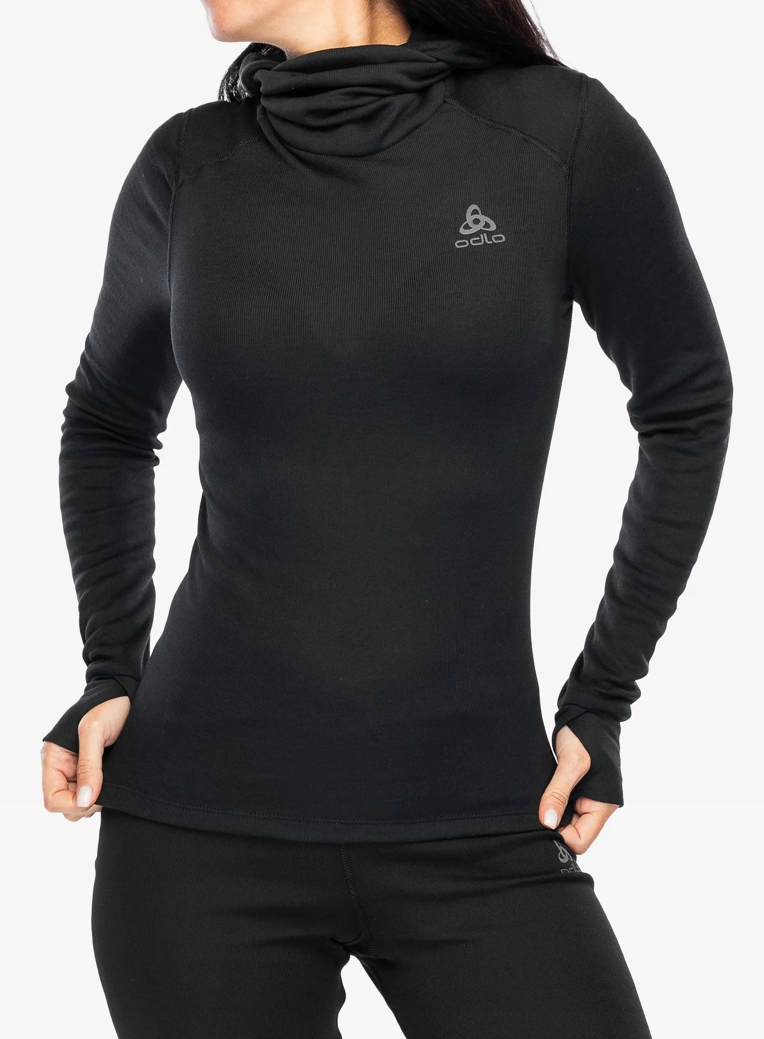 Mikina termoaktivní triko Odlo Active Warm Bl Top s integrovanou kuklou (Facemask), dlouhý rukáv černé, velikost S