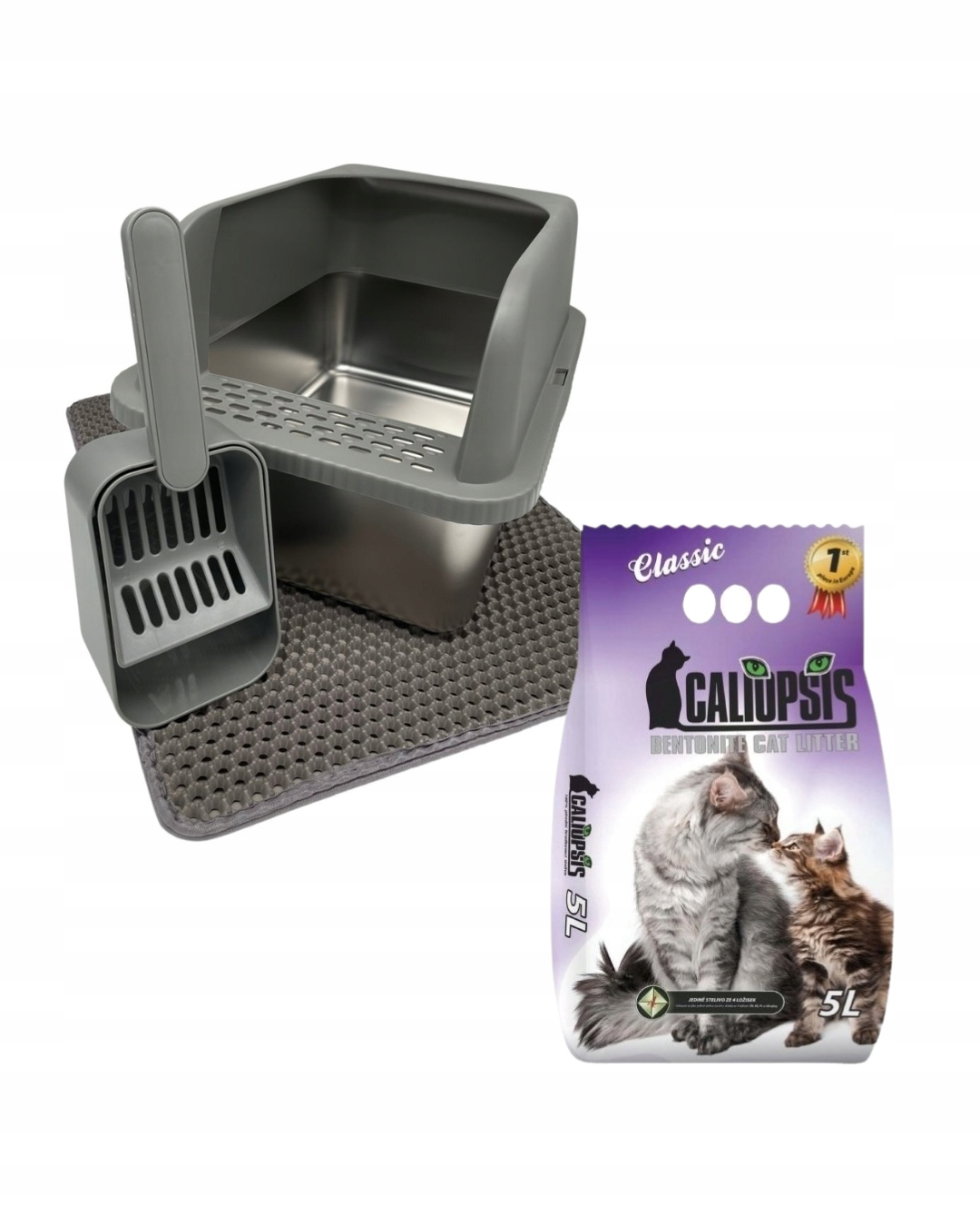 Levně Kočičí toaleta Comfort steel Tmavě šedá Stelivo Caliopsis Classic 5kg