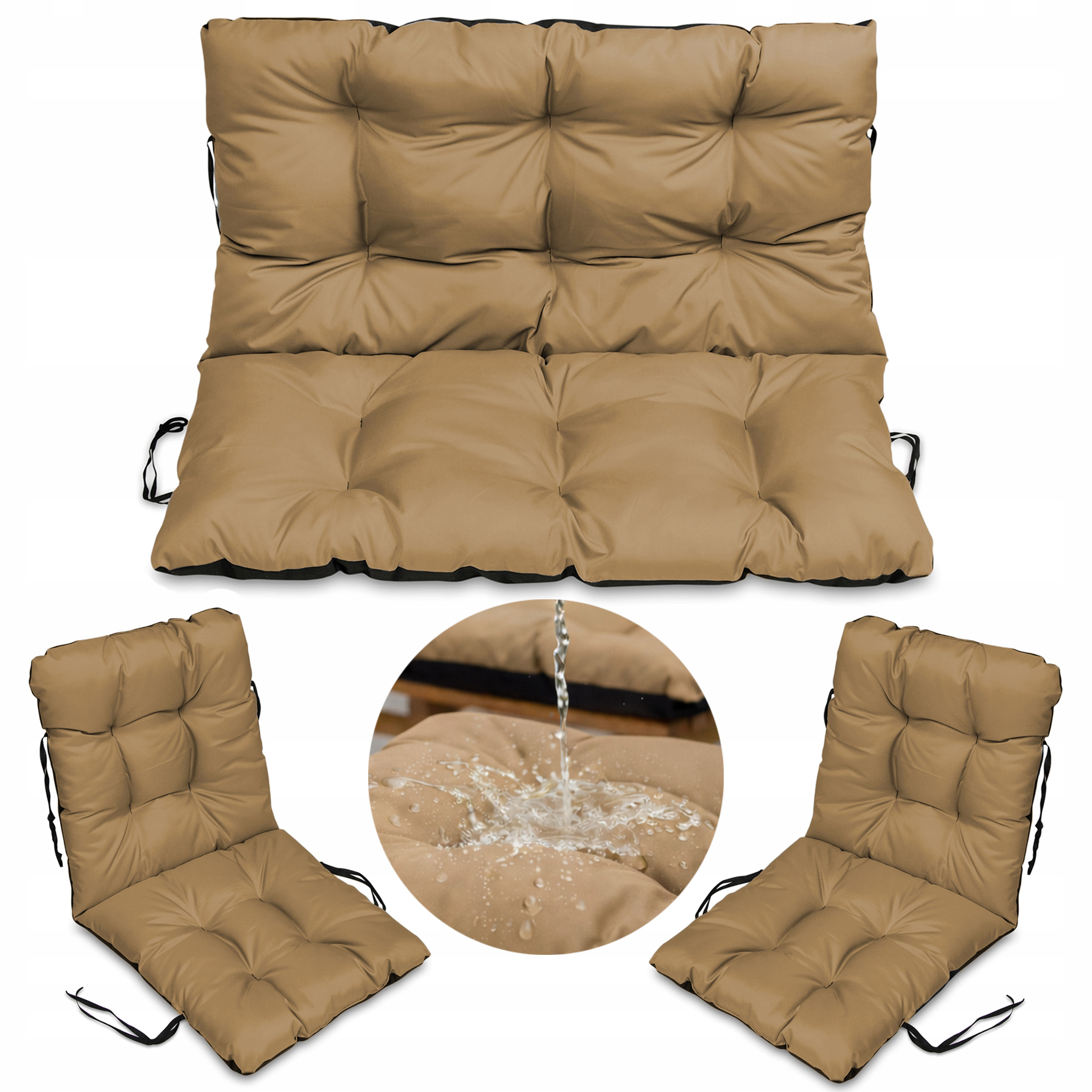 Set 2+1 polštáře měkkých na ratanový nábytek voděodolný 120x60x50 Béžový