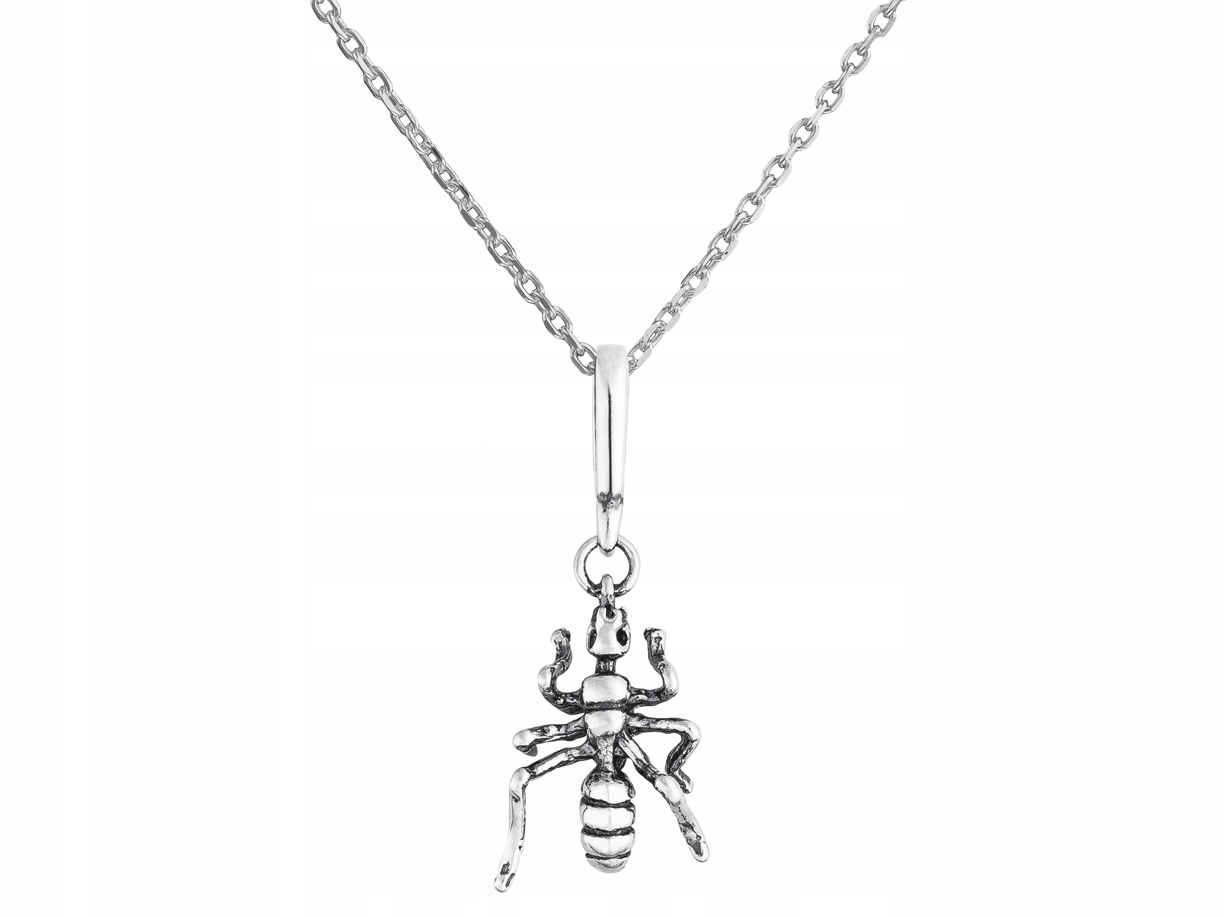 Dlouhý stříbrný oxidovaný malý náhrdelník Mravenec Hmyz Stříbro Ankr 60 cm