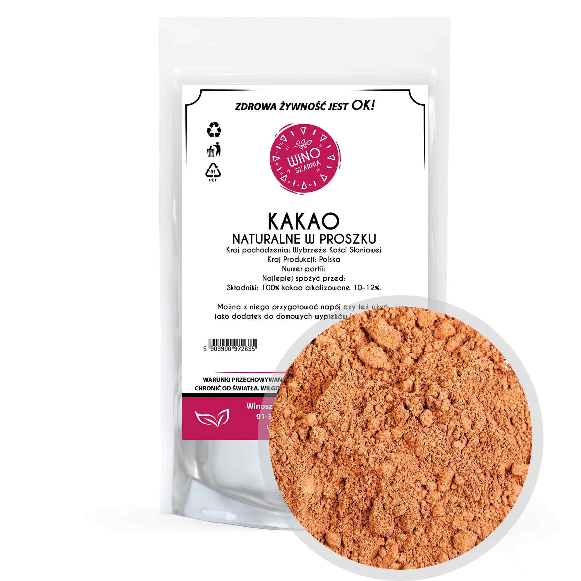 Kakao Přírodní v prášku 1 kg, nealkalizované