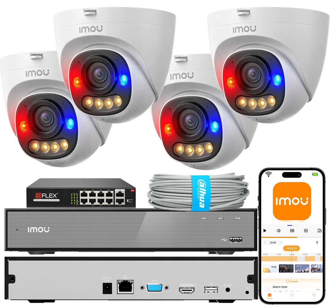 Monitorovací sada 5MPx 4 kamery PoE Imou IPC-PS8D-5V0 Rekordér Switch