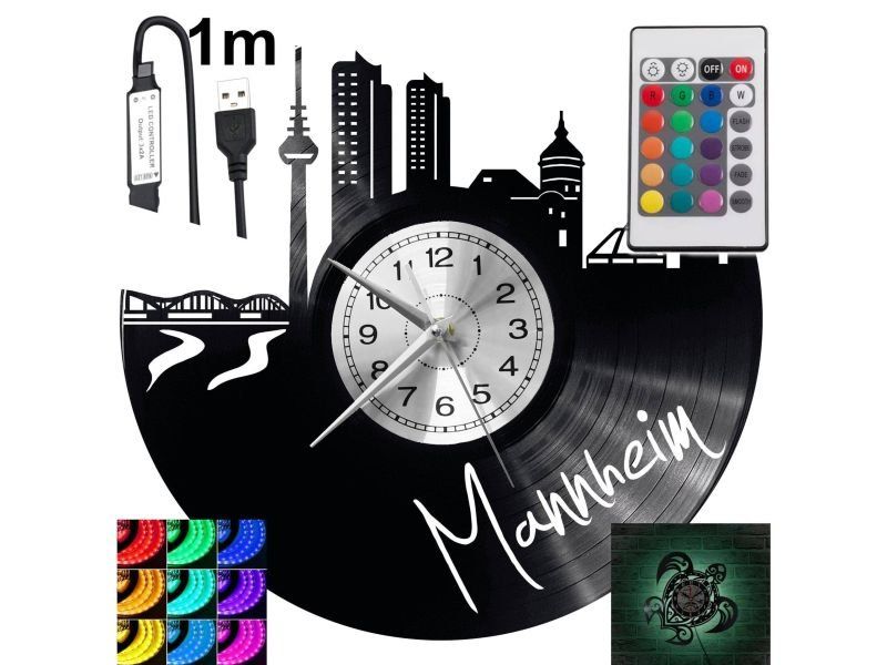 Mannheim Nástěnné podsvícené Led Rgb hodiny na dálkové ovládání Vinylová deska Novocz