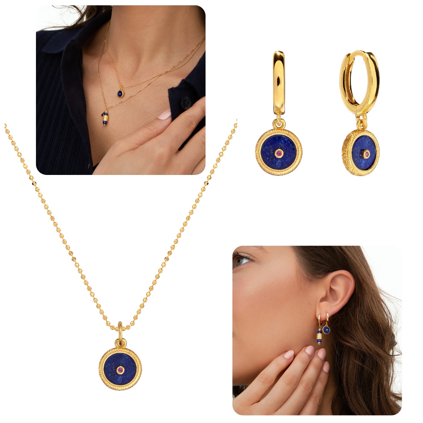 Zestaw Lapis Lazuli Minerales Srebro Pozłacane 925 Kobiecy Sadva
