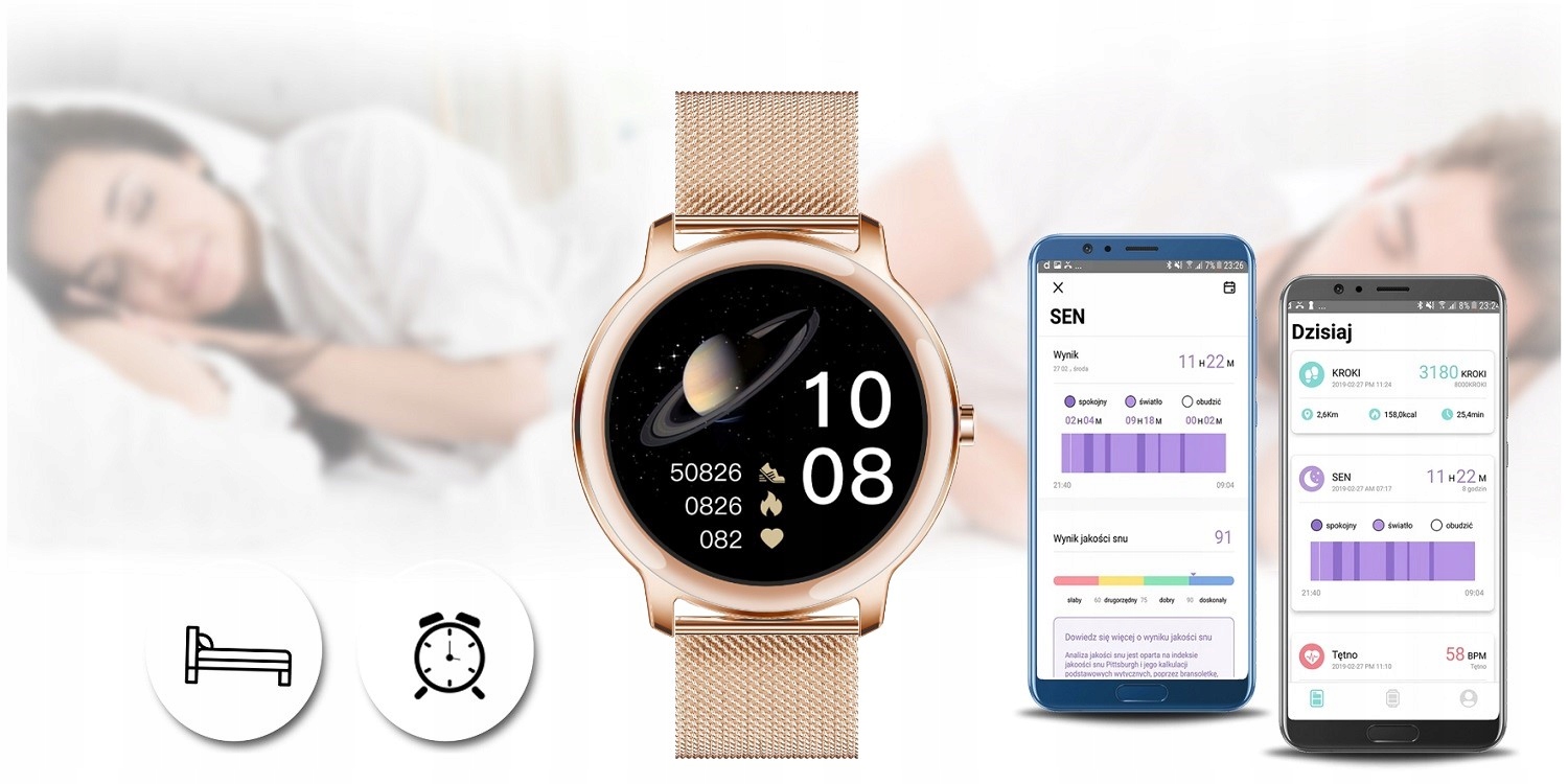 SMARTWATCH DAMSKI RUBICON KROKI CIŚNIENIE + GRAWER Złącza microUSB