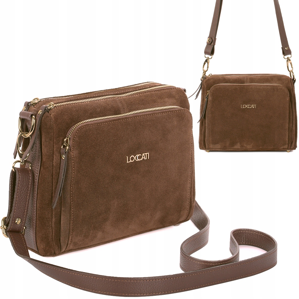 Loccati torebki z naturalnego zamszu Listonoszka zamszowa kasztanowy brąz