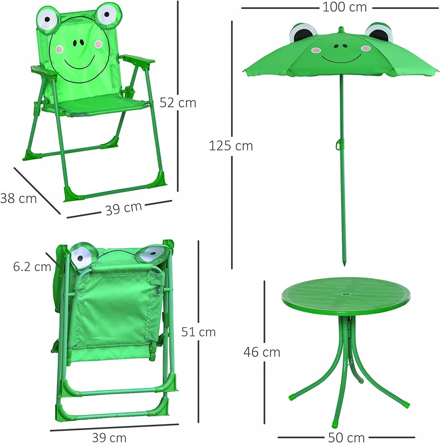 ŻABKA OGRODOWY ZESTAW STÓŁ STOLIK KRZESŁA PARASOL DZIECI Rodzaj Komplet z parasolem