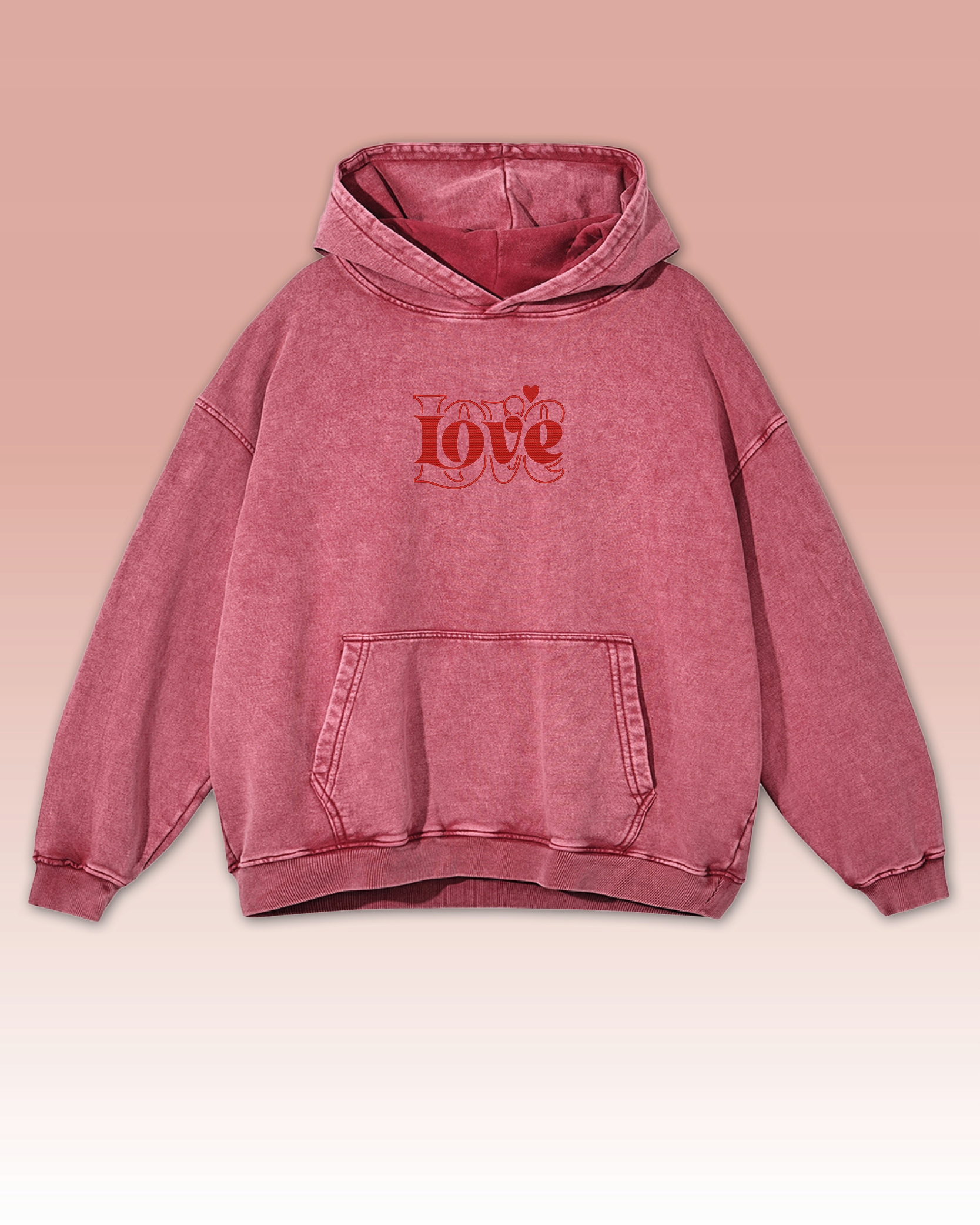 Mikina Červená výšivka Love Láska Valentýn Oversize Sprchování Červená XL