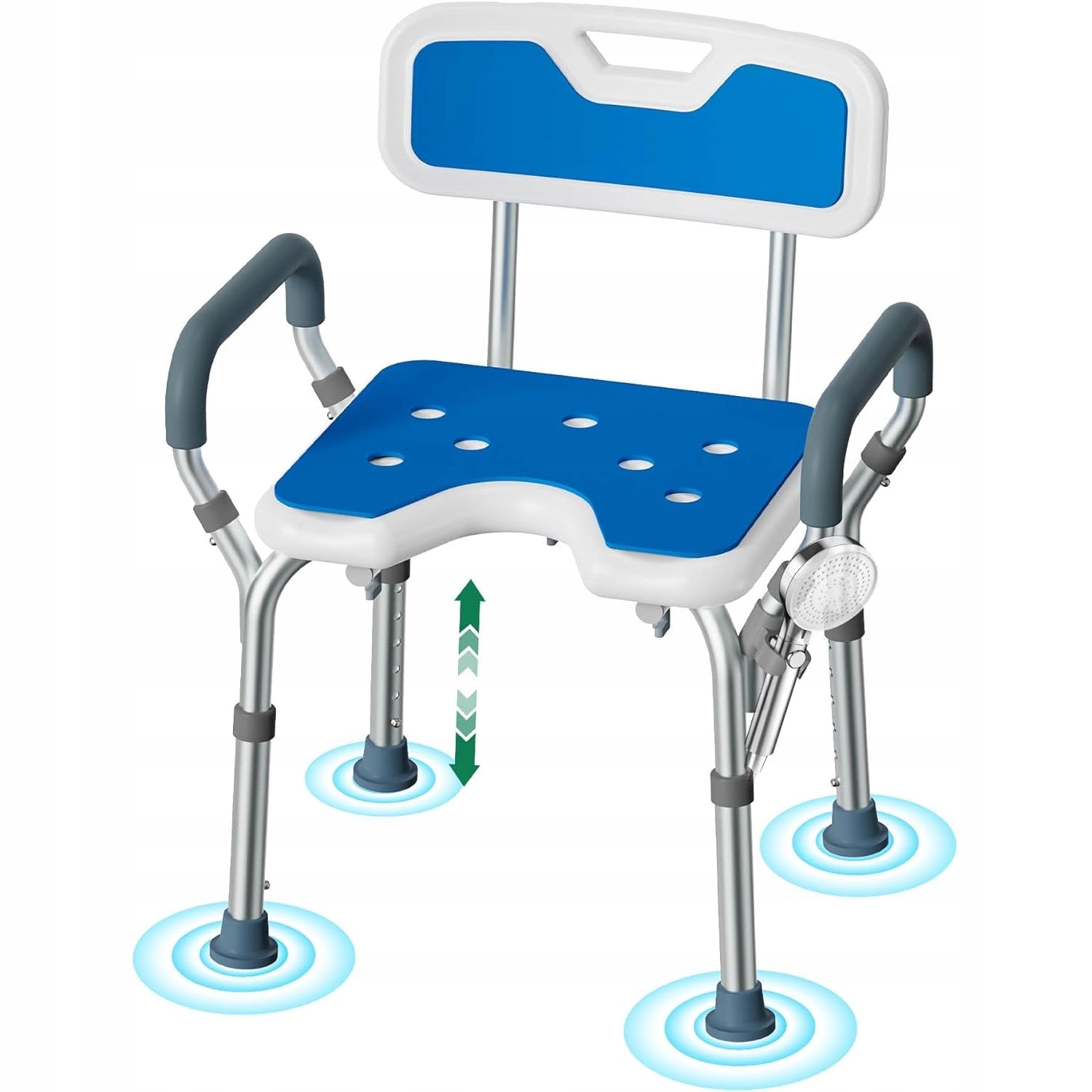 Taboret Prysznicowy Krzesło Z Oparciem I Uchwytami Regulowane 38-52cm 150Kg