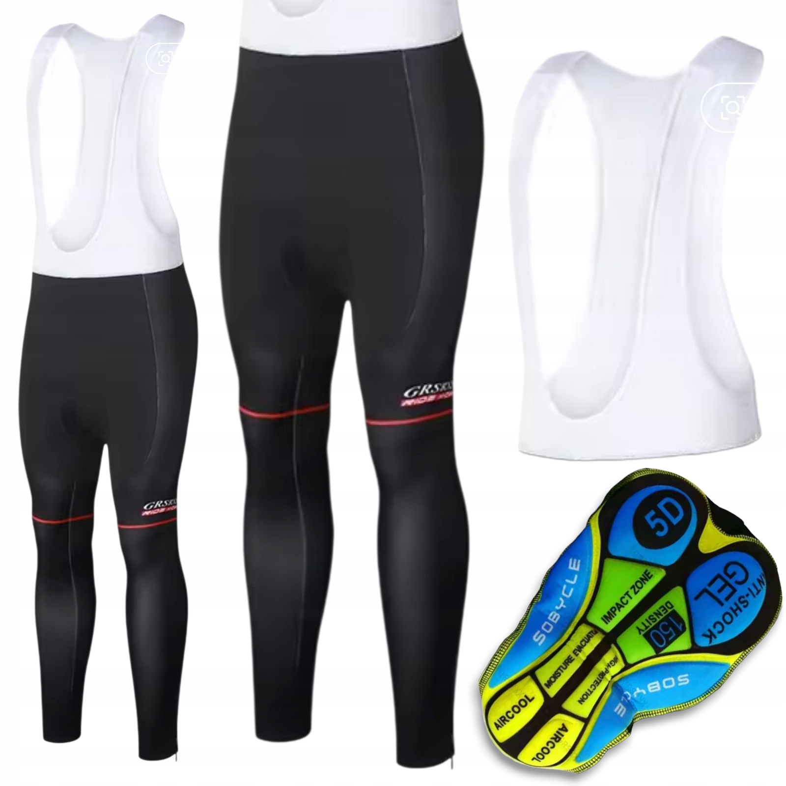 Spodnie Rowerowe Sportowe Męskie Długie Ocieplane Wkładka Żelowa Szelki