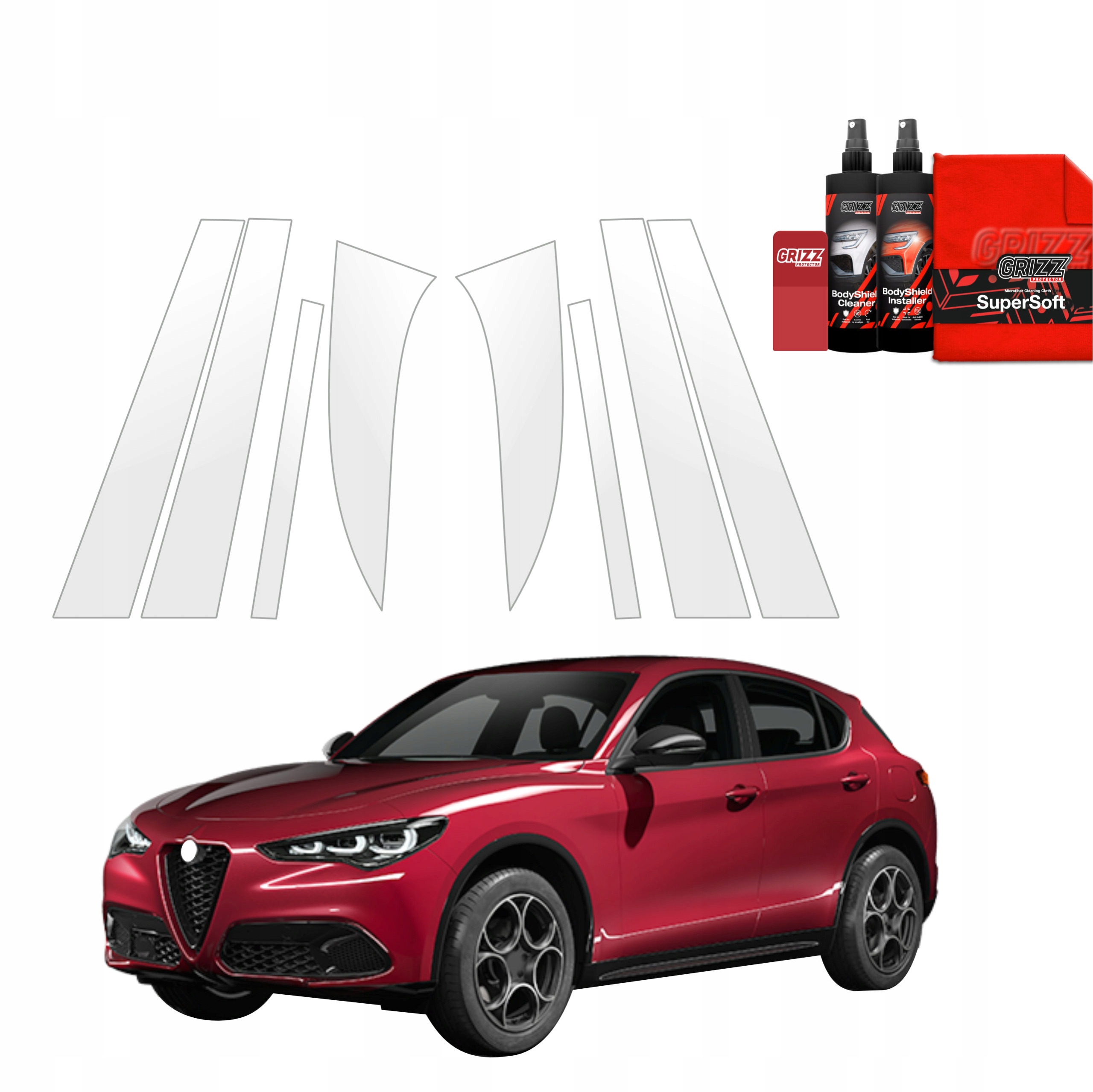 8v1 Fólie Ppf dýha na sloupky pro Alfa Romeo Stelvio (2023-2025) Grizz