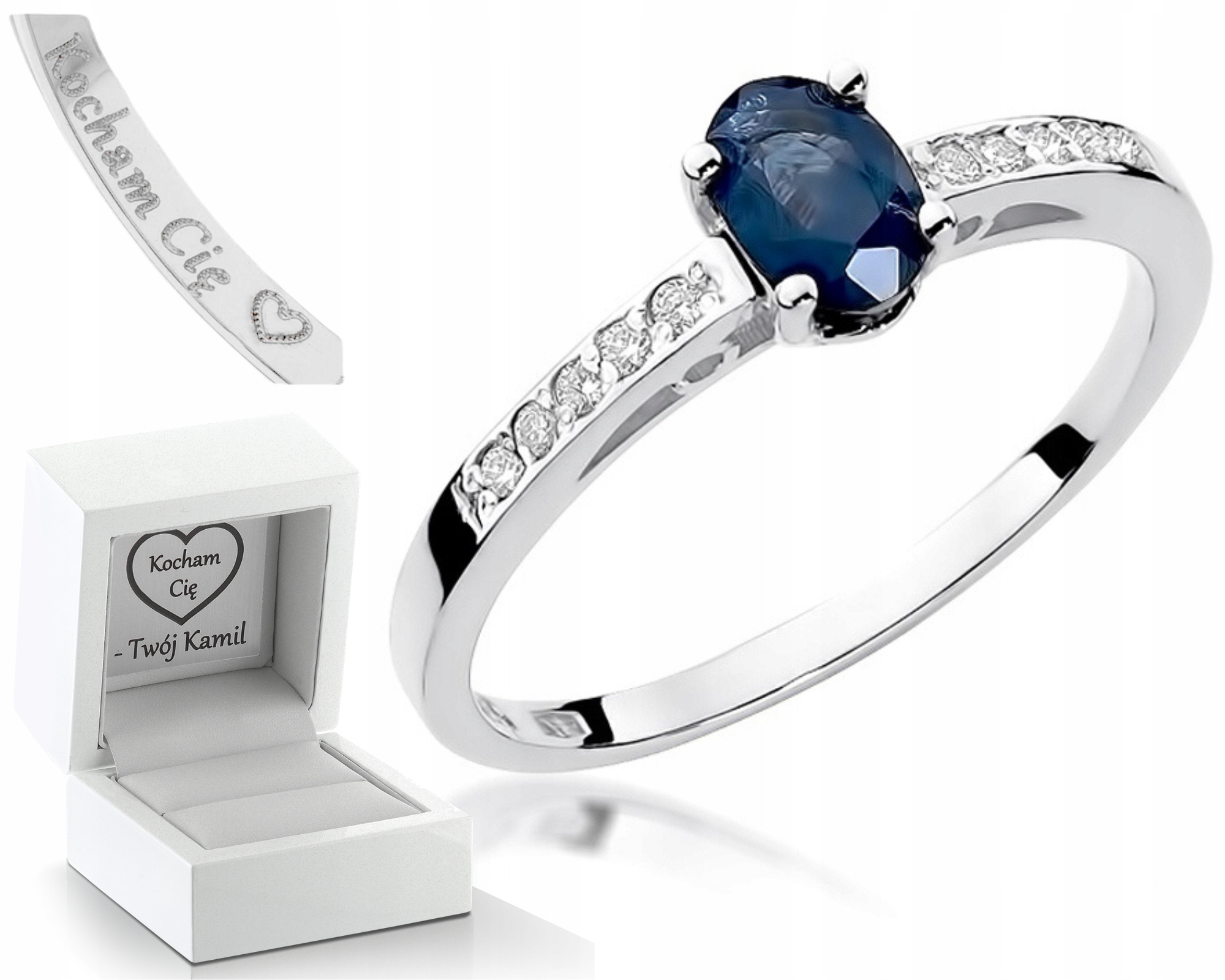 Prstýnek Se Safírem A Brilianty 585 Gravírování