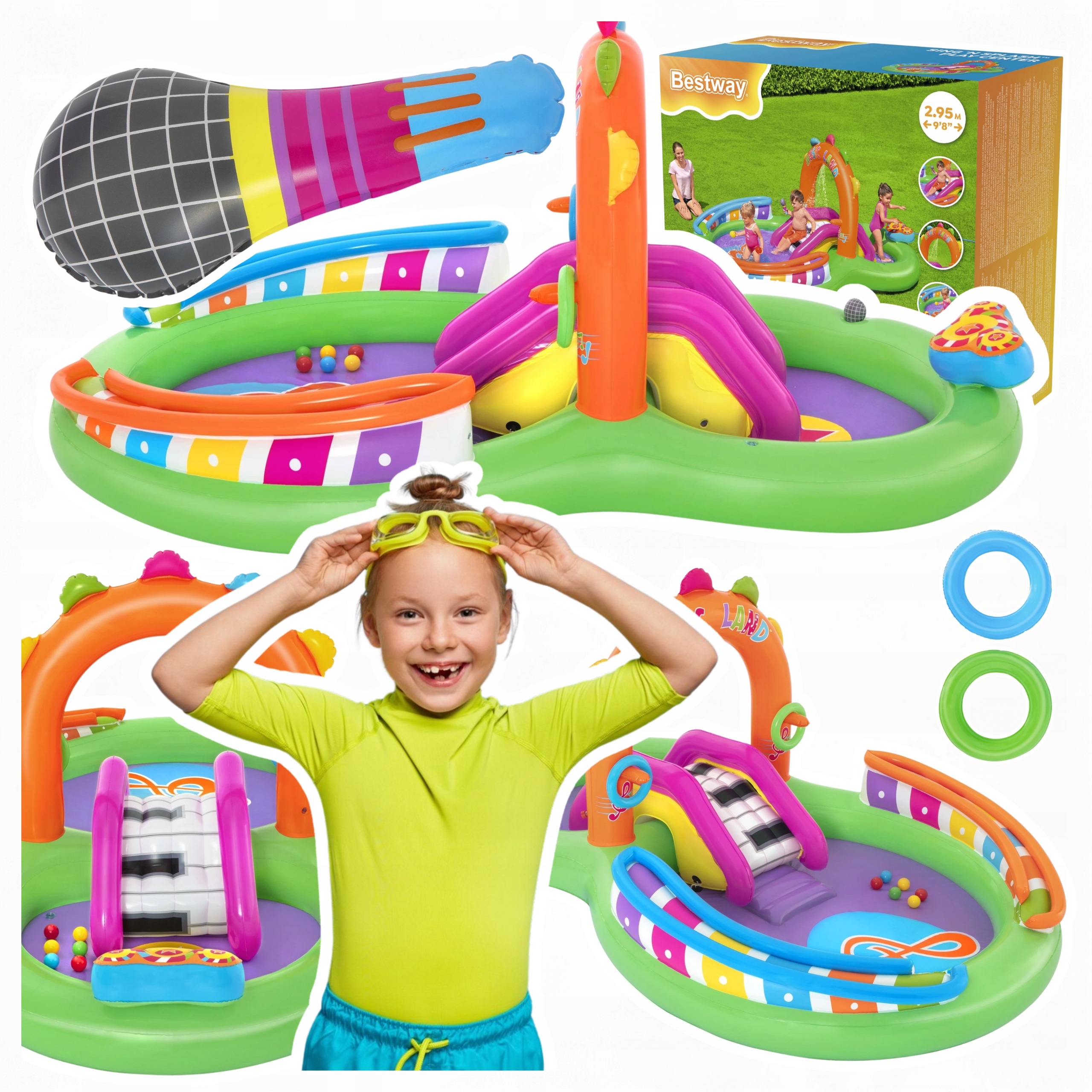 Muzyczny Plac Zabaw Dmuchany ze Zjeżdzalnią Basen 53117 295x190x137 cm