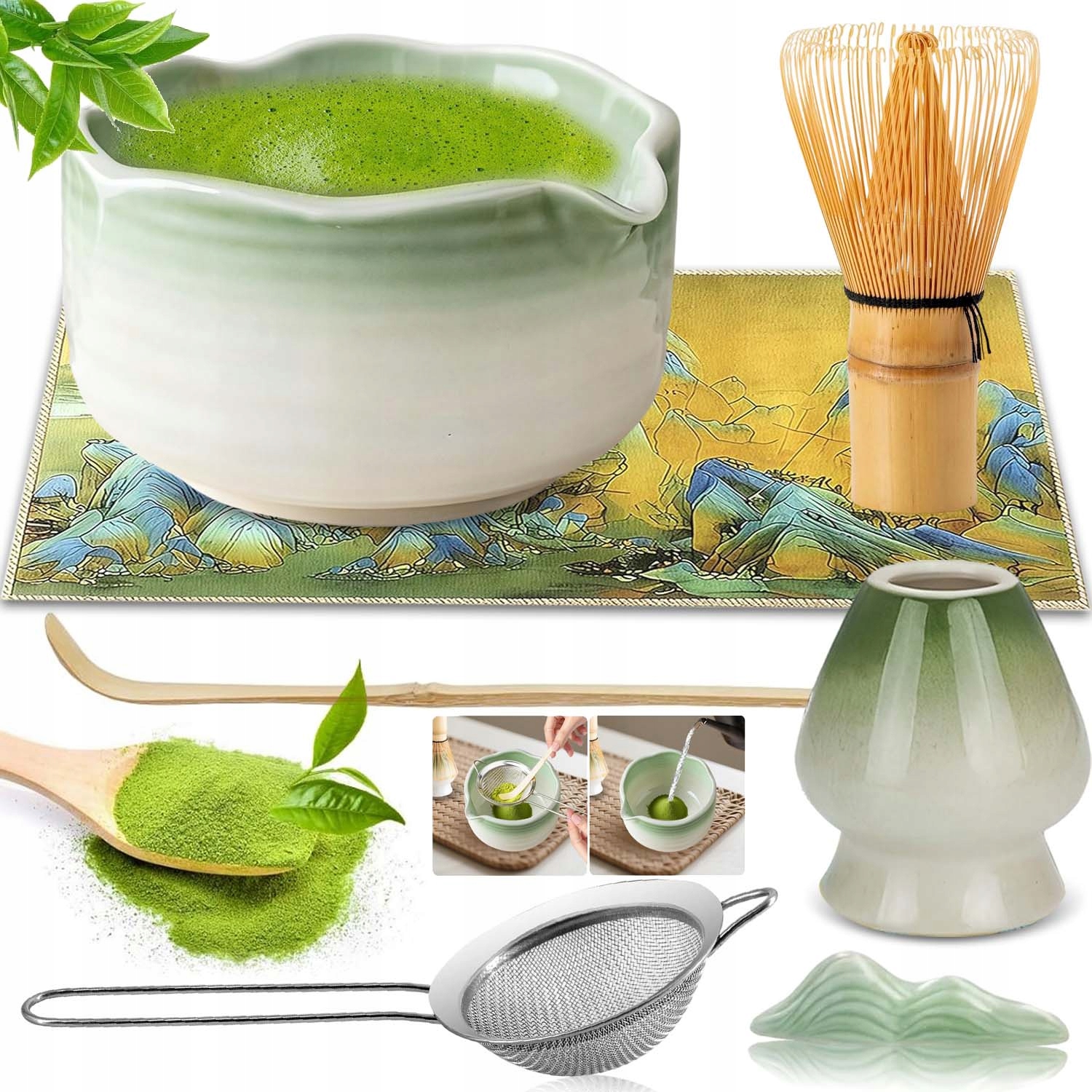 Levně Sada Na Matchu 7V1 Keramická Šálek Metlička Čajová Lžička Matcha