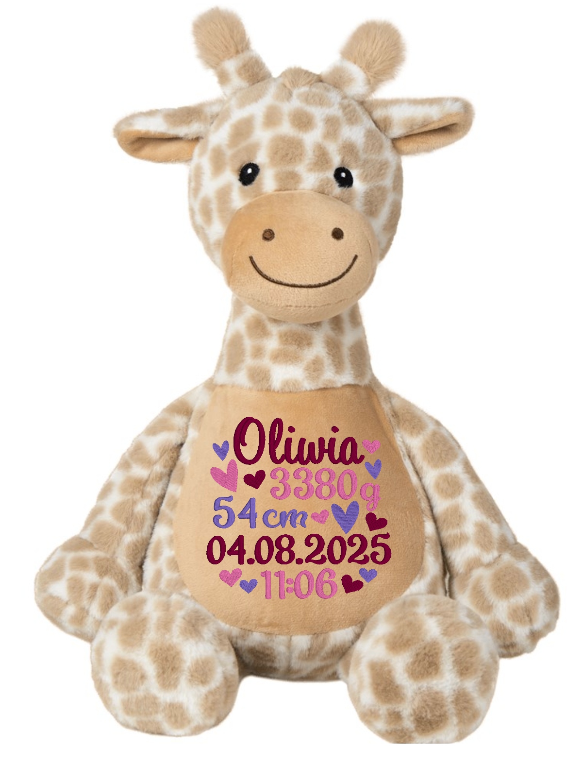 Miś żyrafa Haft personalizowany metryczka Chrzest maskotka imię