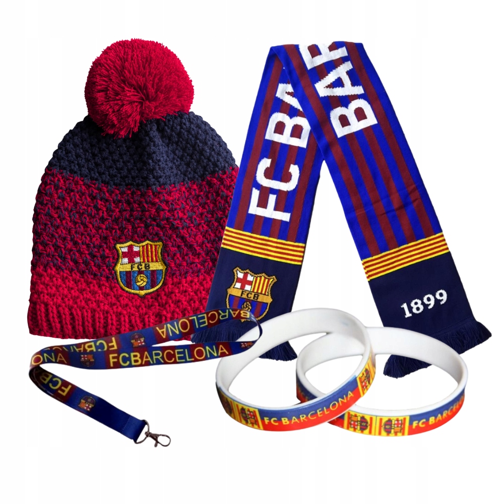 Fcb Barcelona Zestaw Prezentowy Czapka Zimowa Szalik Smycz Opaska