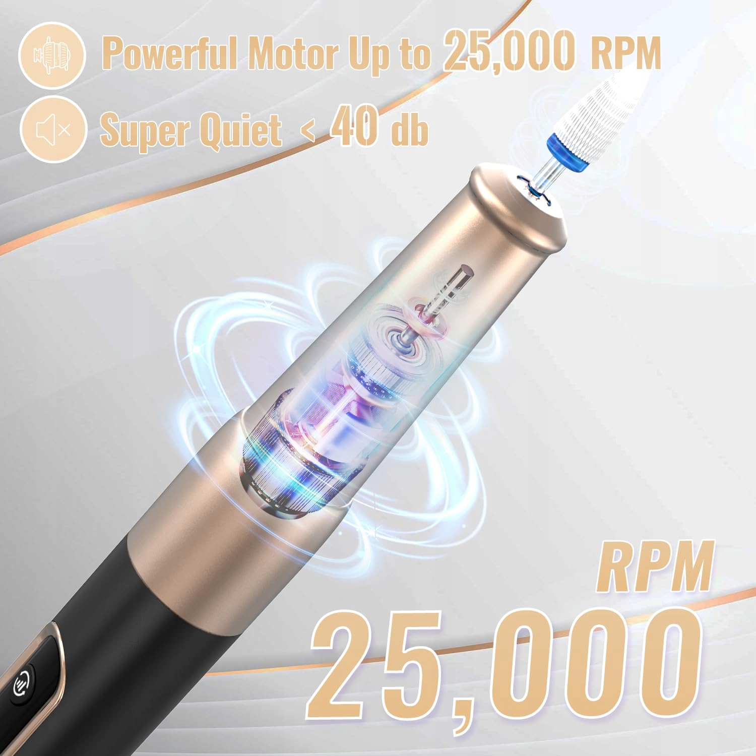 DENABUTY Elektryczna Frezarka Do Paznokci 12w1 25000 RPM USB Czarne — miniatura 3
