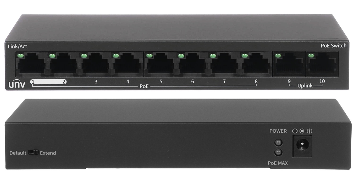 PoE Switch 8x PoE 88W pro Uniview Extend PoE 802.3af/at Ip kamery
