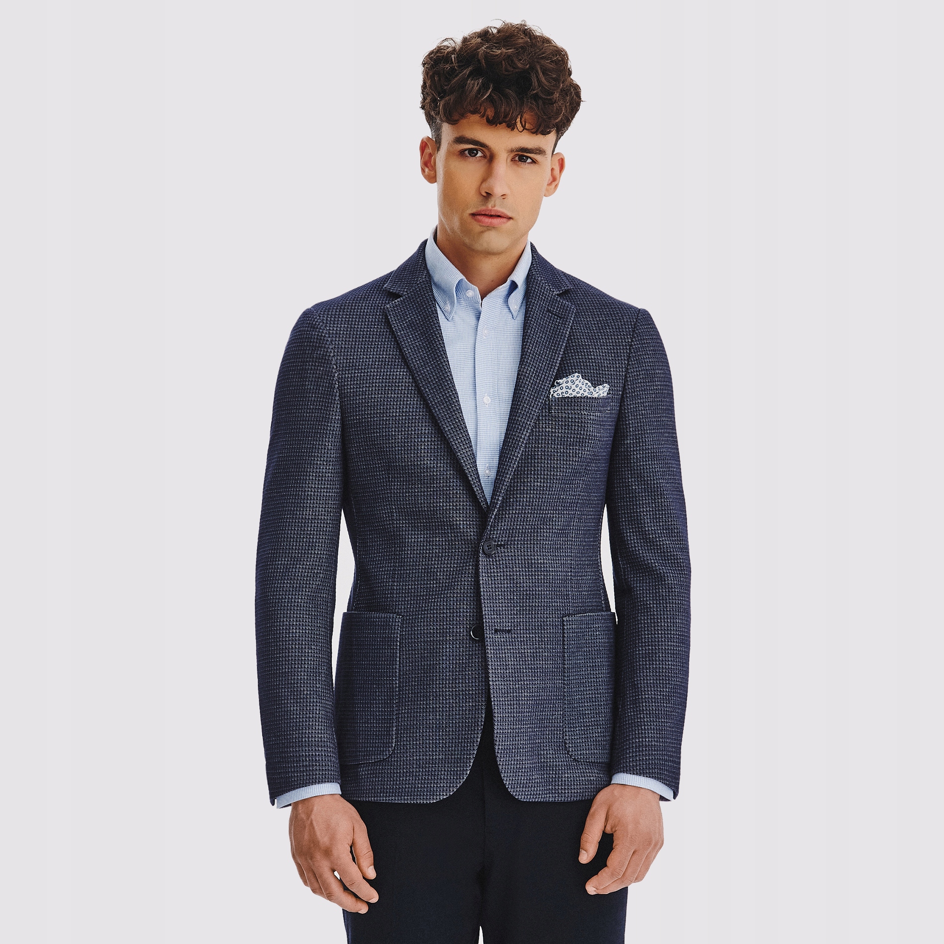 Tmavě modrá sako s jasným strukturovaným vzorem Pako Lorente vel 54