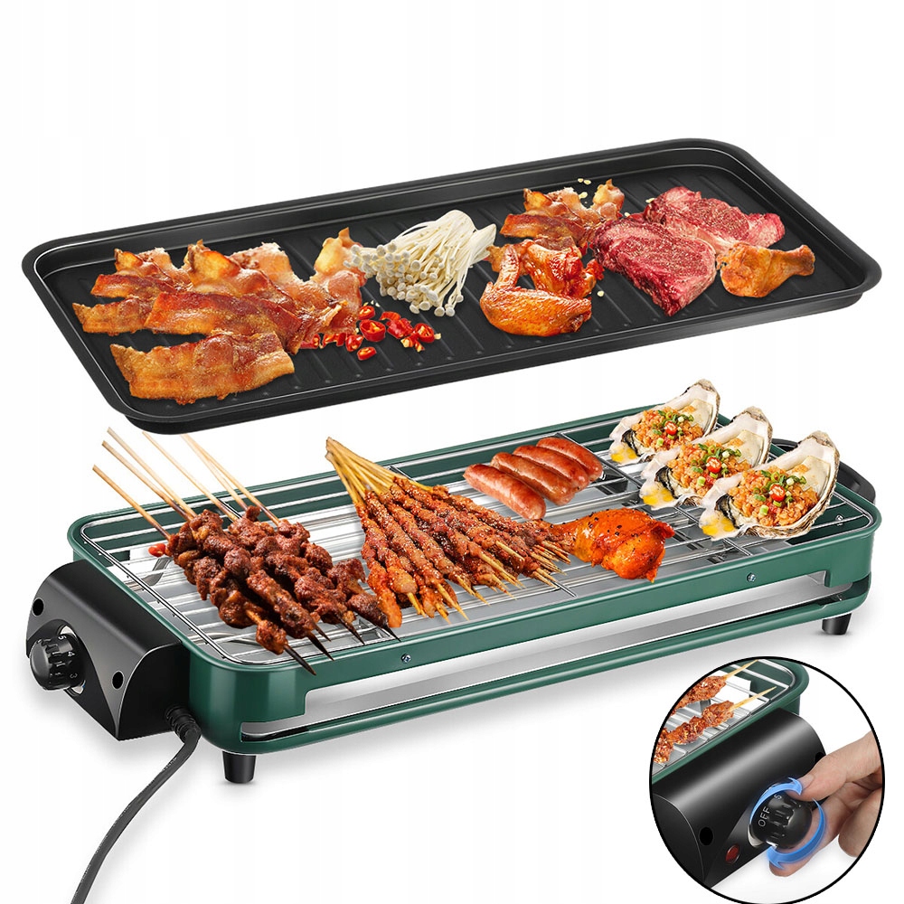 Elektryczny grill stołowy 2 w 1 z płynną regulacją mocy, 1500 W