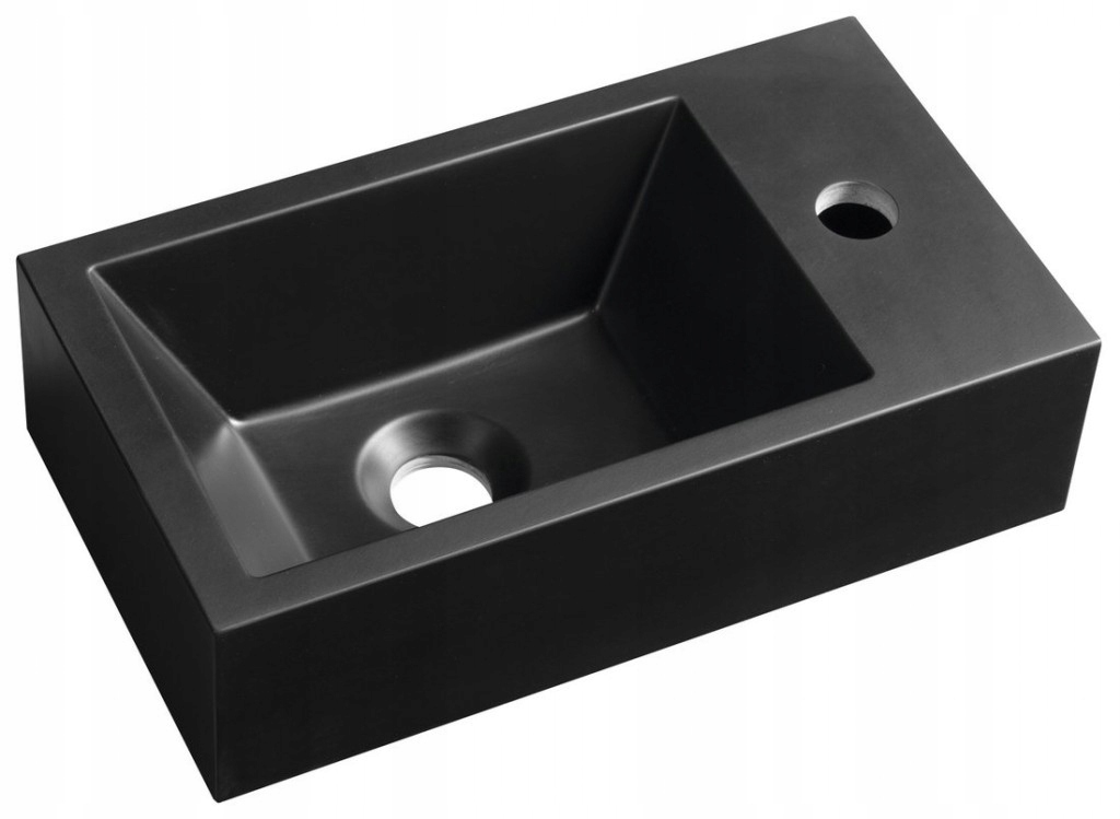 Umývadlo Amarok, liaty mramor, 40 x 22 cm, batéria na pravej strane, čierna