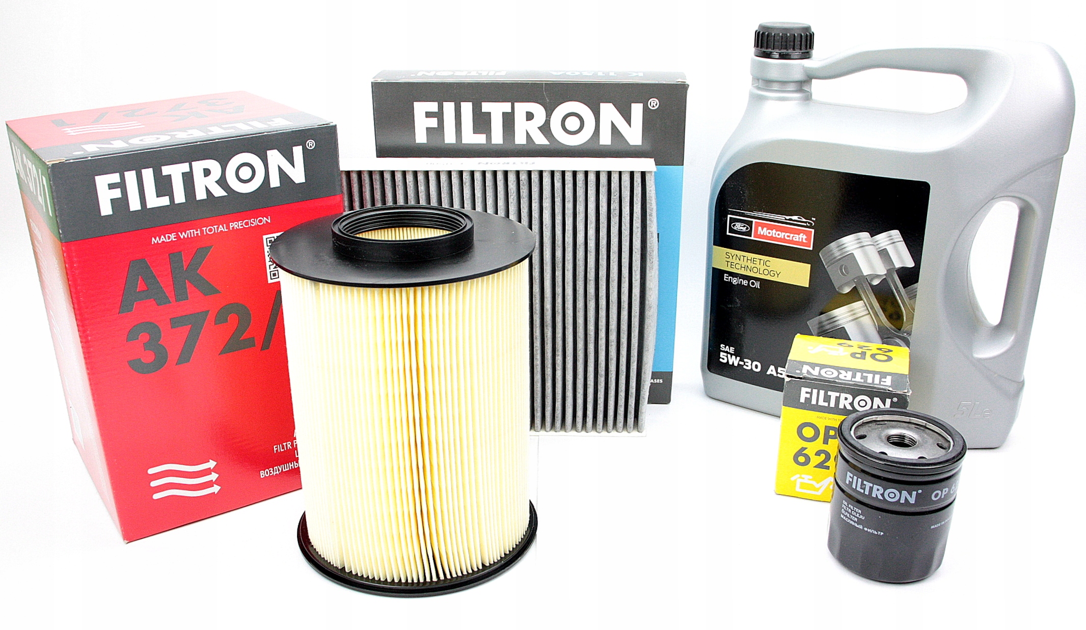 Sada 3 filtrů Ford Focus II 1.6 benzín 2007-> olej Motorcraft 5W30 5L