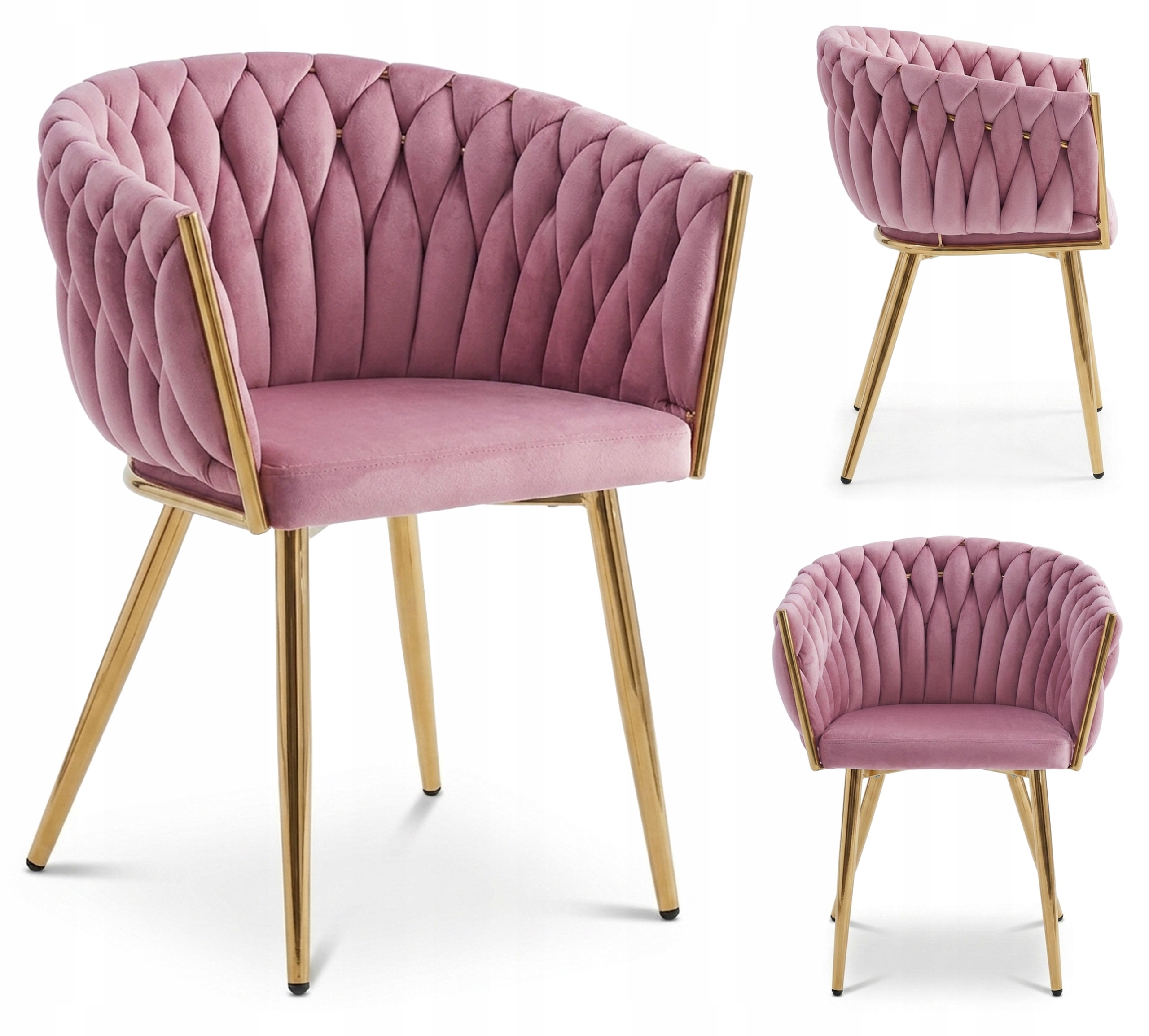 Krzesło Tapicerowane Aksamitne NOWOCZESNE Do Salonu Jadalni SPIGA Różowe