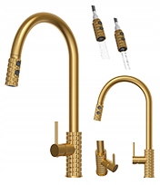 Kuchyňská baterie Glami s výsuvným výtokem, zlatá kartáčovaná baterie