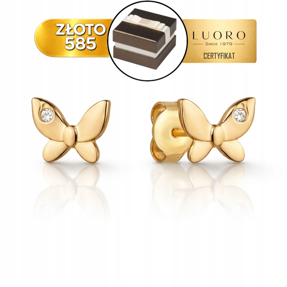 Náušnice Zlaté 585 14K Motýlek Se Zirkonem Tyčinka 0,5X0,7 CM Elegantní