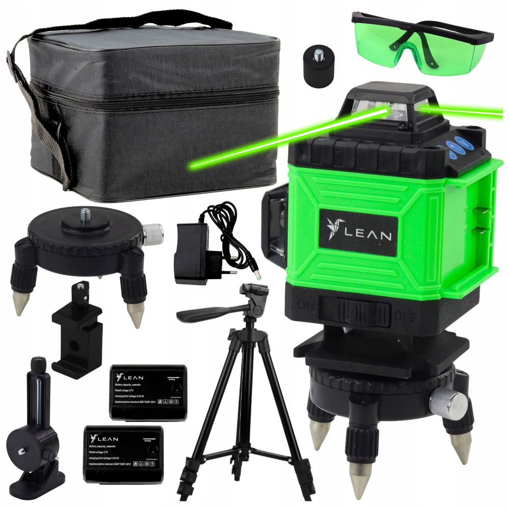 Laserová vodováha 4D 16 linií Taška 2 Akumulátory Zelená