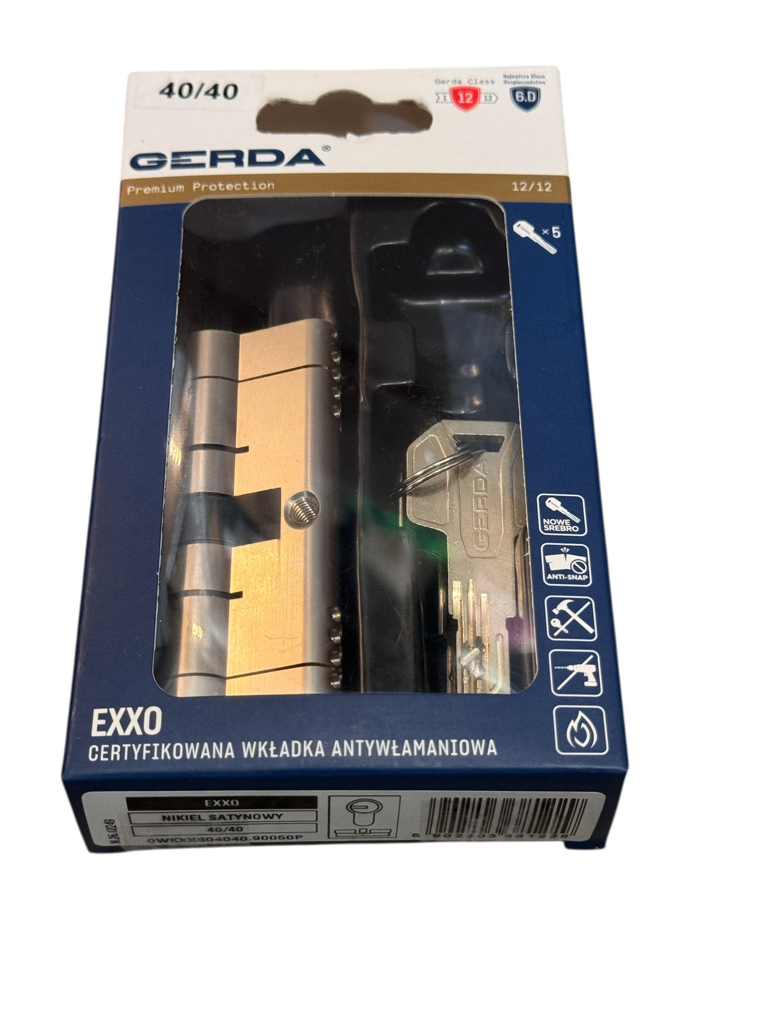 Gerda Vložka Exxo 40/40 nikl bez knoflíku, sada 5 klíčů 5902203381229