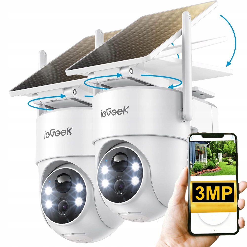 2 kusy 3MPX otočná solární kamera detekce těla Pir 360° Otočná