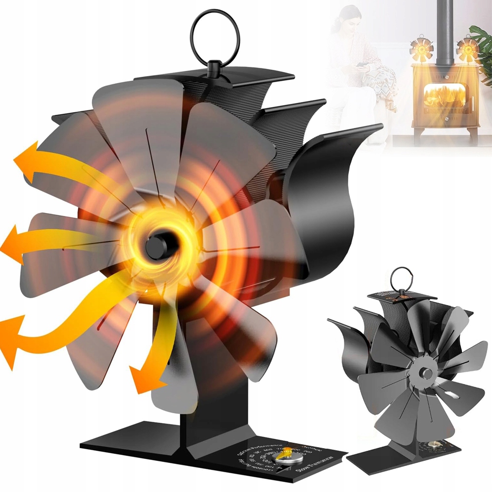Termoelektrický krbový ventilátor napájený teplem s teploměrem