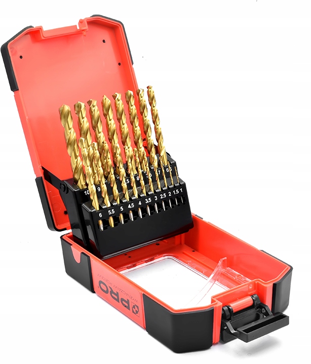 Sada titanových vrtáků Pro WZ-HSS-TIN19 do kovu Hss 19 kusů 1-10 mm