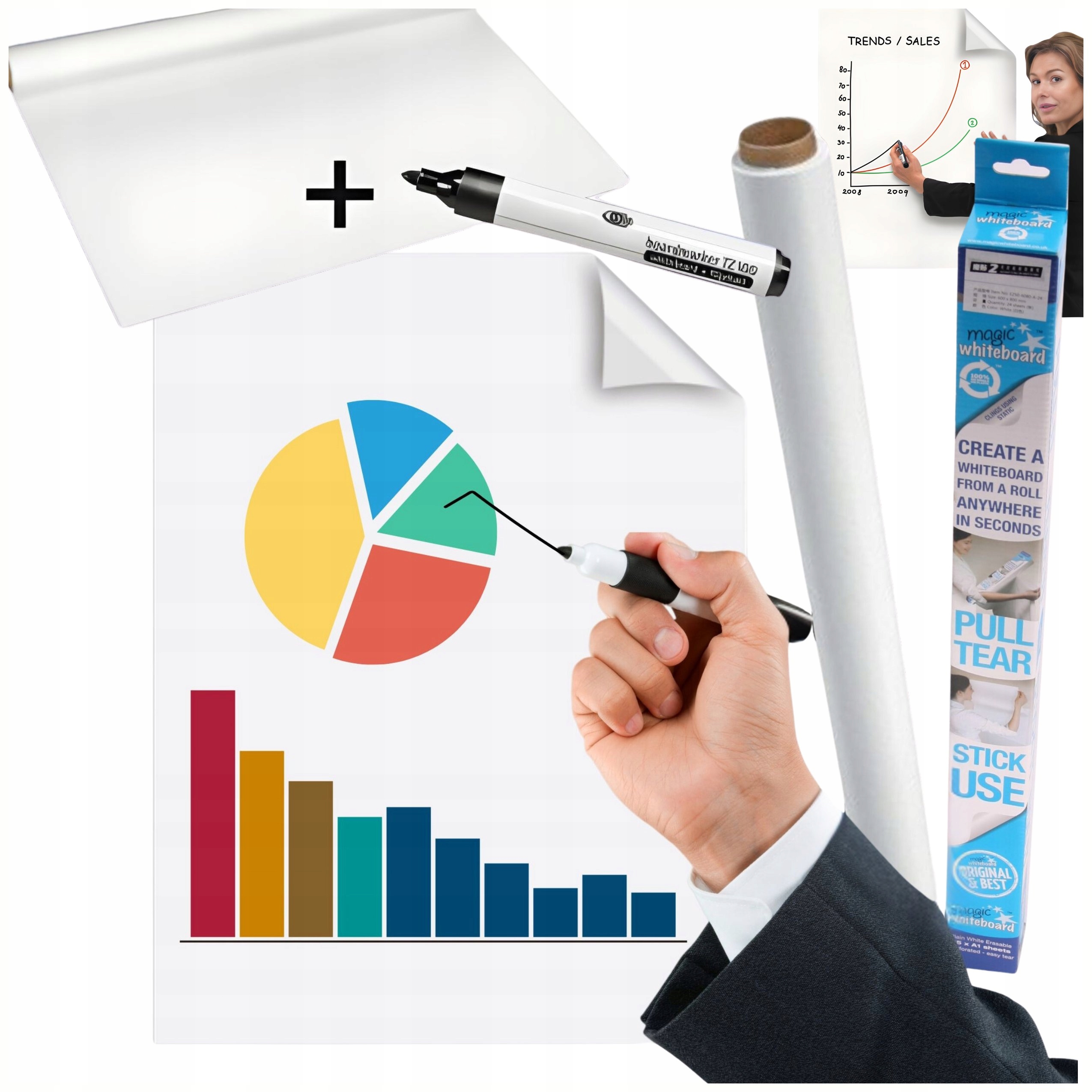 Folia Samoprzylepna Tablica Suchościeralna Elektrostatyczna Z Markerem 25 A