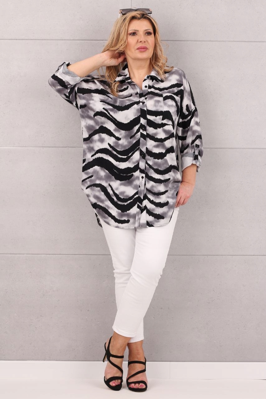 LUŹNA KOSZULA DUŻE ROZMIARY BAWEŁNIANA ELEGANCKA ASYMETRYCZNA ROZPINANA Płeć kobieta