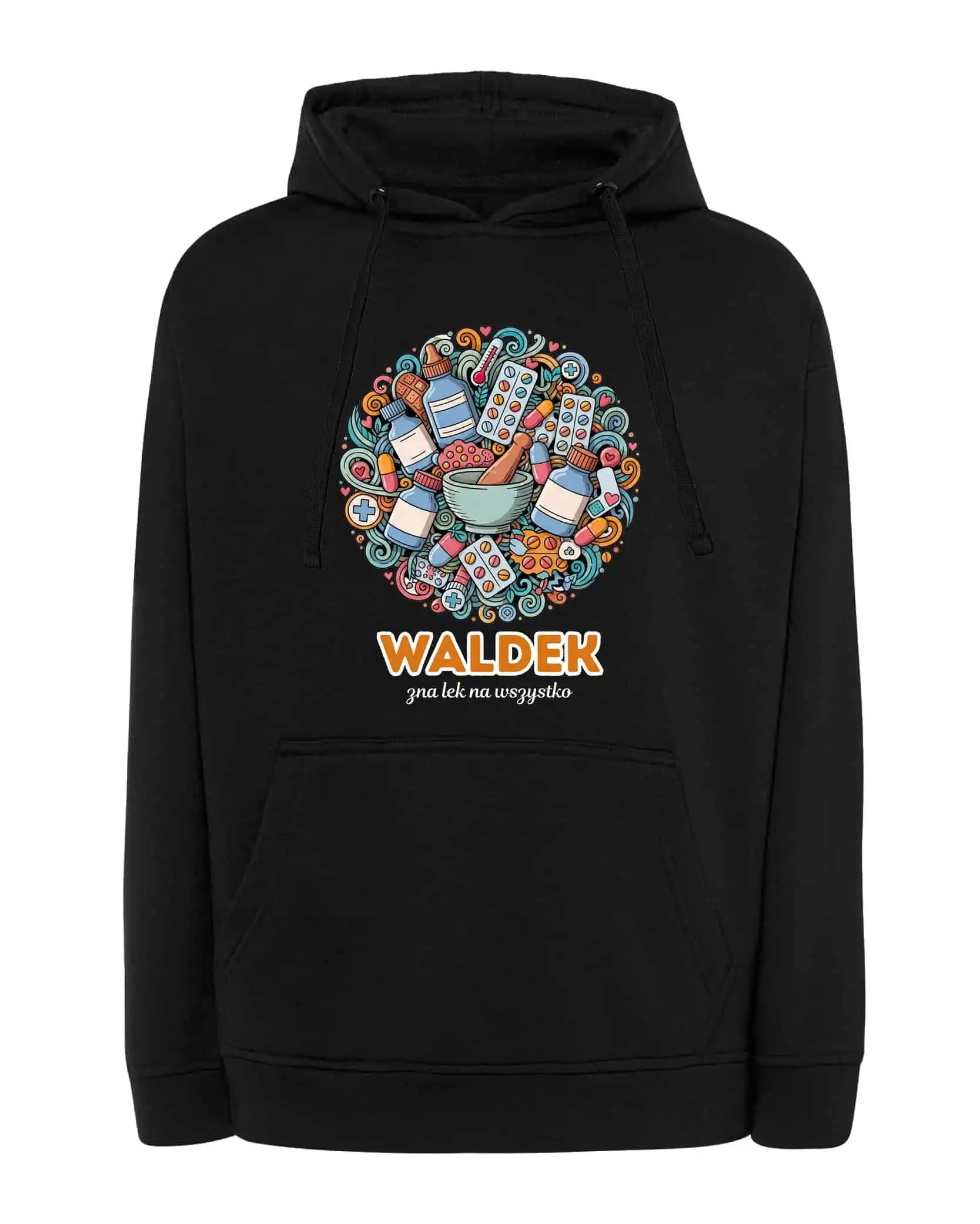 Mikina s kapucí Lékárnička Personalizovaná Ilustrační Černá M