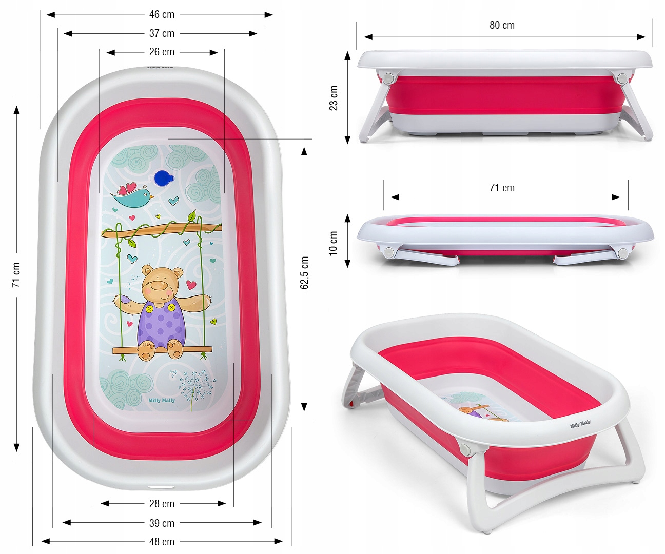 Wanienka składana z termometrem dla dzieci Aqua Różowy Milly Mally Kolor Odcienie różu
