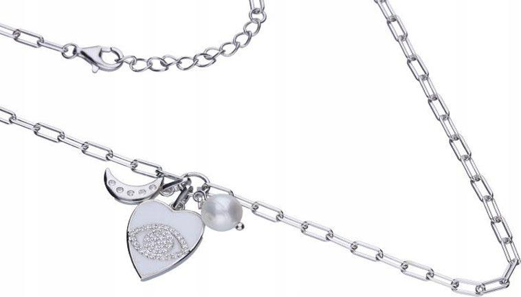 Stříbrný náhrdelník 925 srdce měsíc a perla 5,80 g, módní vzor jako dárek