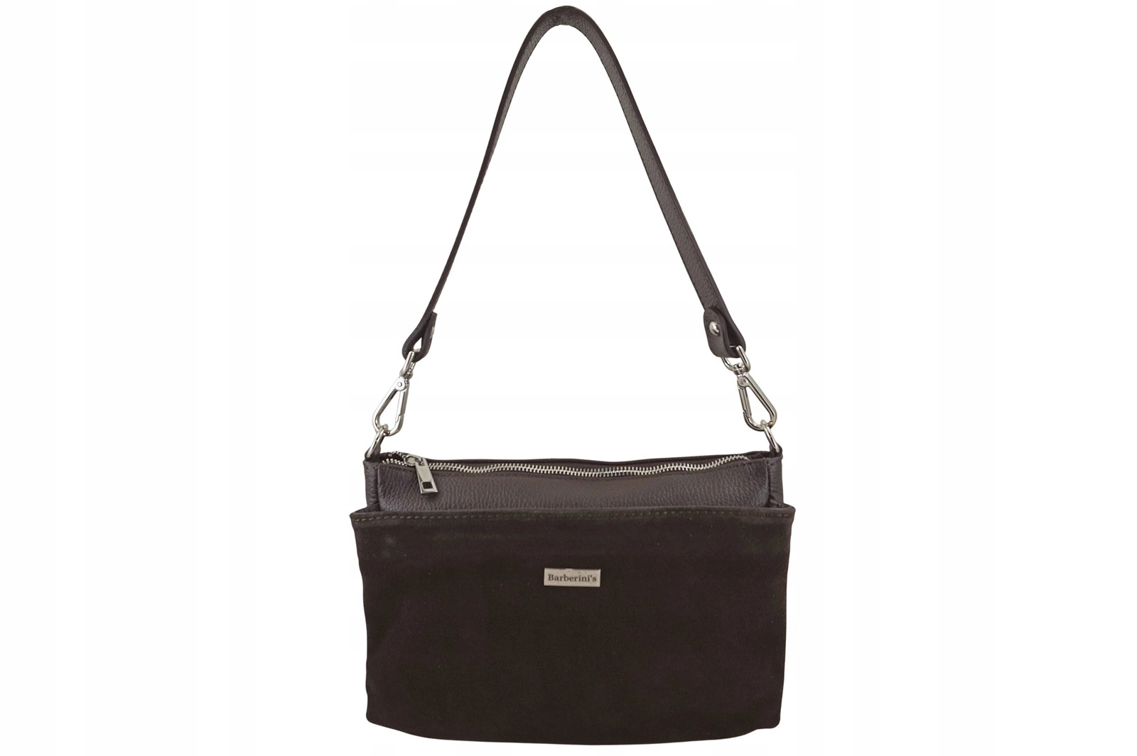 Prostorná kabelka přes rameno z kůže a semiše Hnědá tmavá