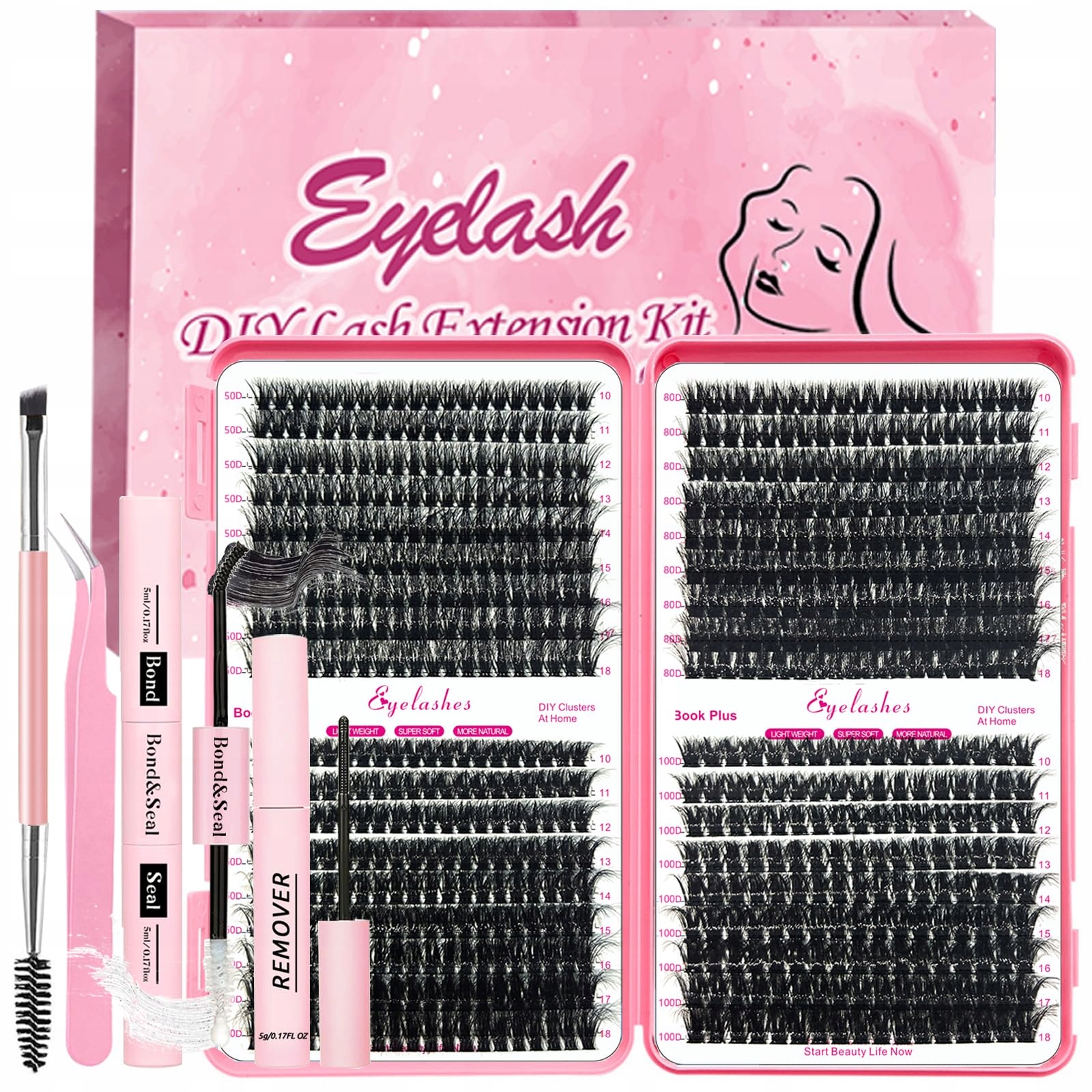 QIVEAORY Zestaw Do Przedłużania Rzęs DIY D Curl 684 Sztuki