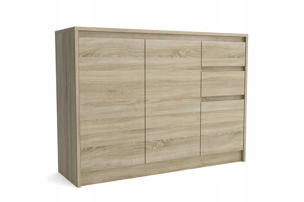 Komoda Malmo 3 112x35 cm Półki Szuflady Do Biura Sypialni Salonu Dąb Sonoma